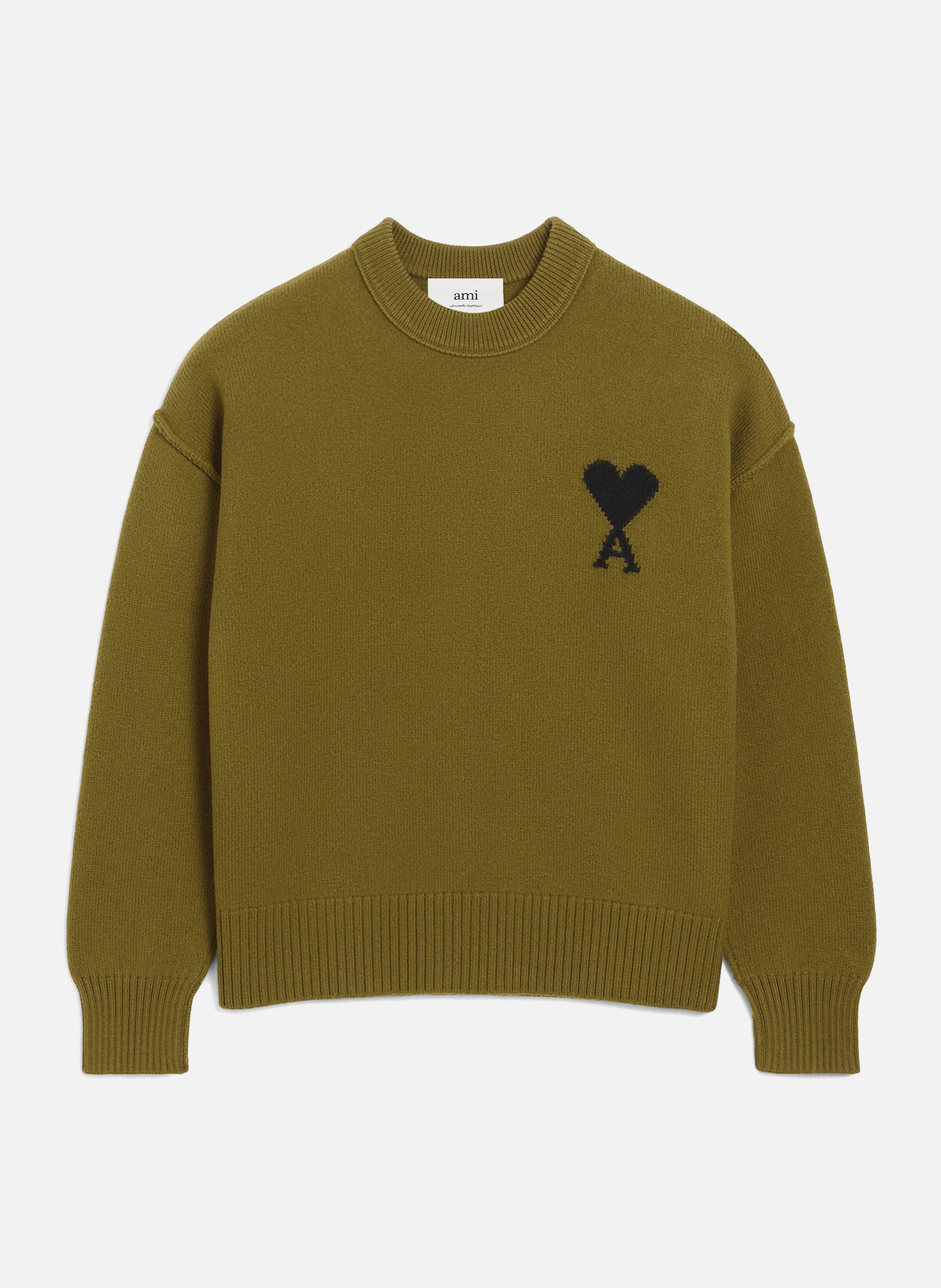 Pull col rond ami de coeur en laine unisexe AMI PARIS Vert