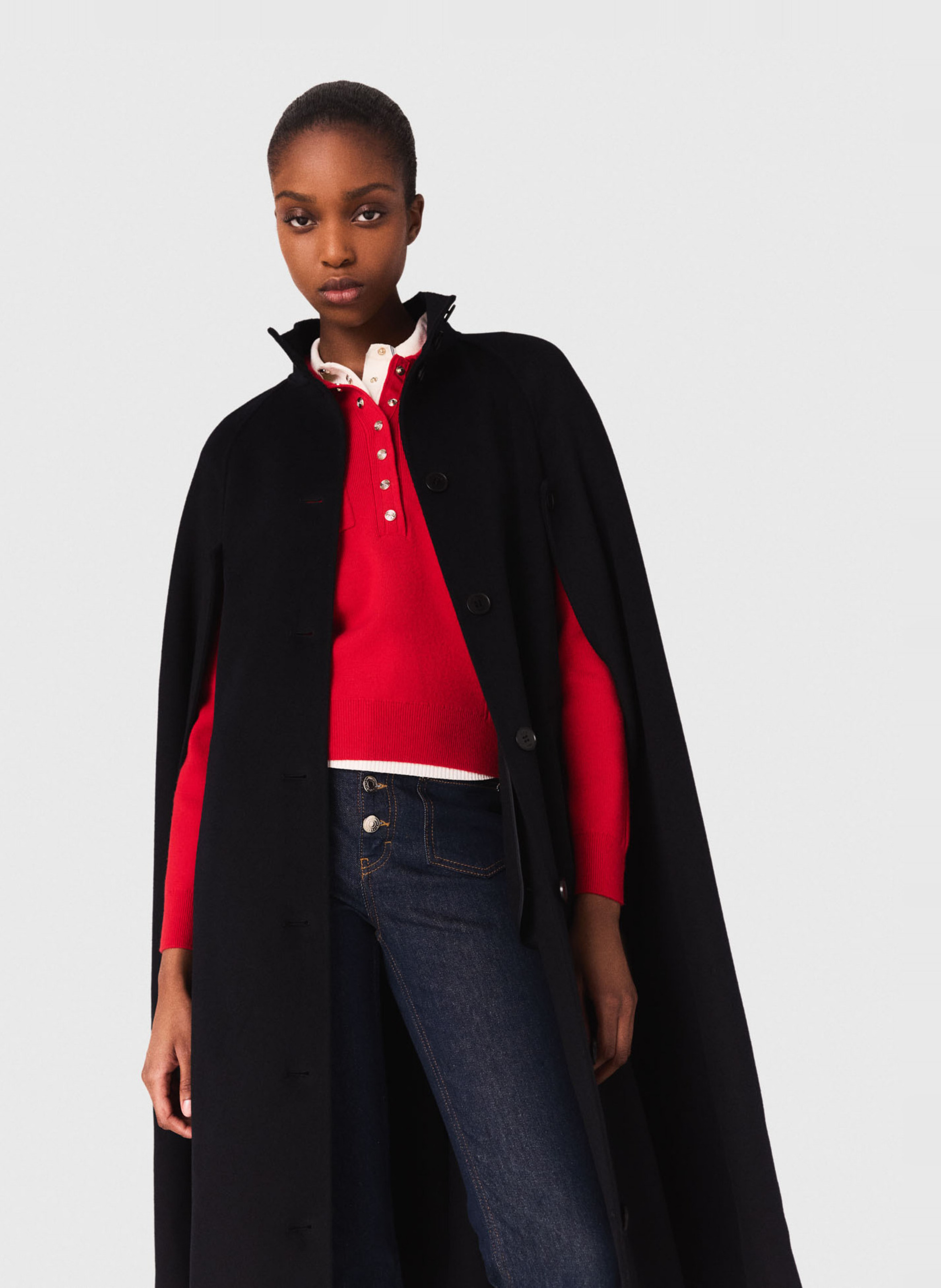 Cape col montant en laine MAJE Bleu