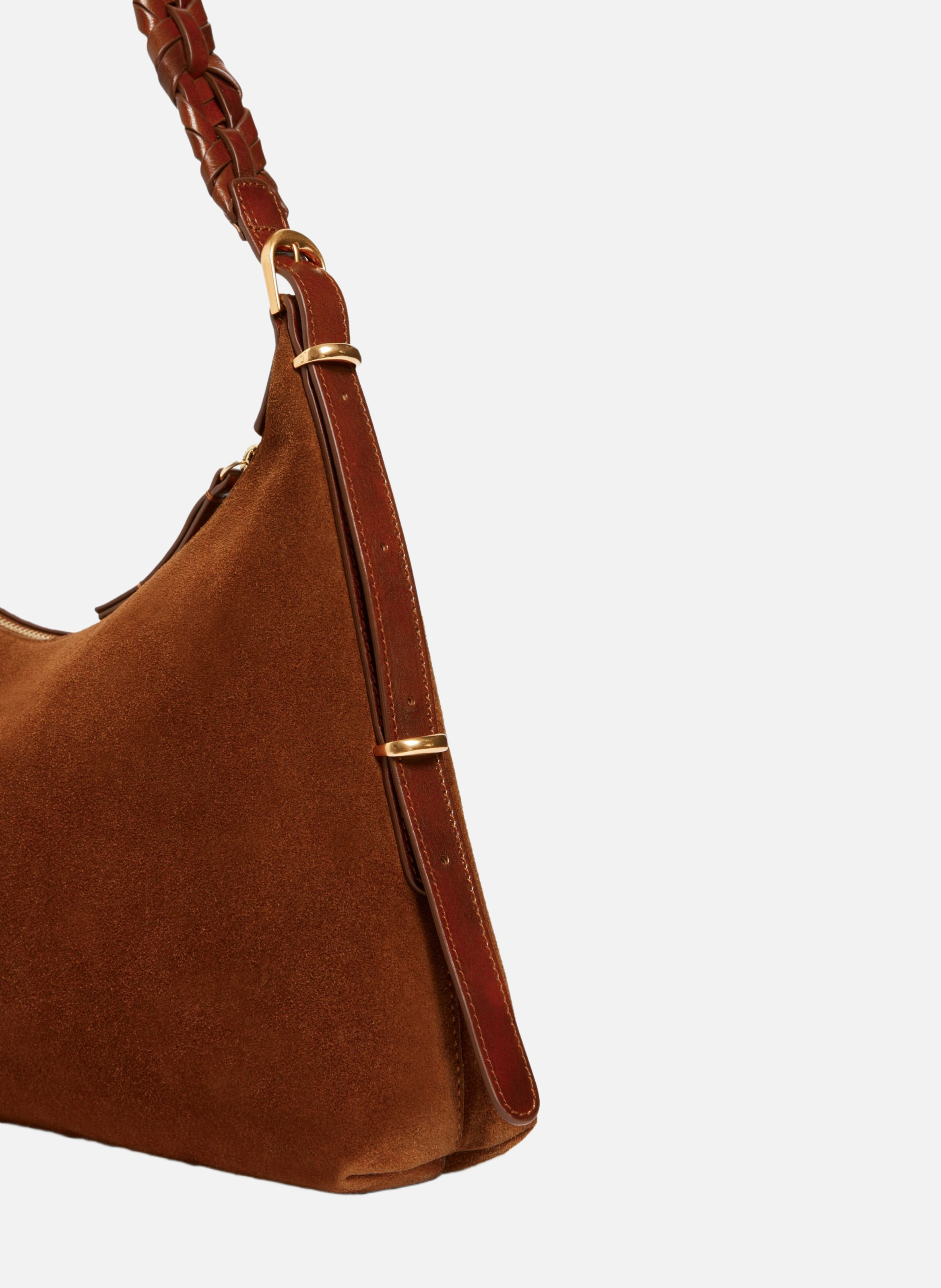 Petit sac hobo jess en cuir velours VANESSA BRUNO Marron