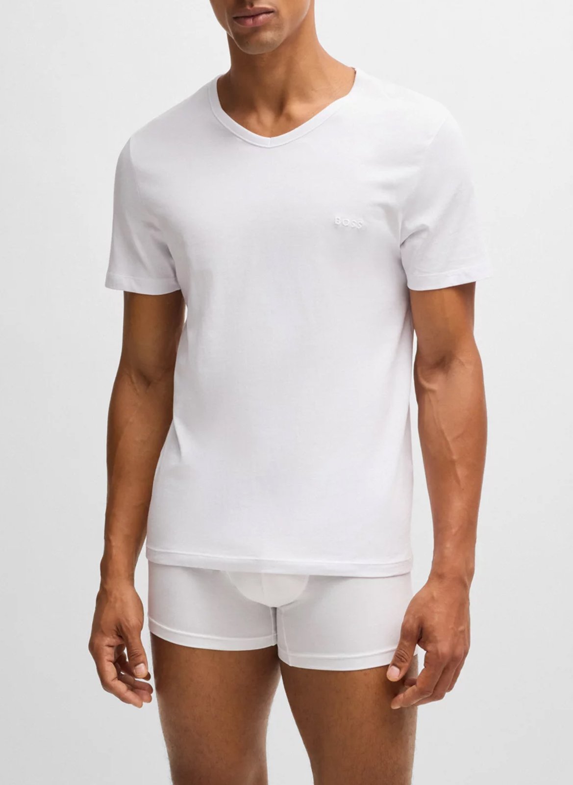 Lot de 3 tee-shirts col v brodé en coton BOSS Blanc