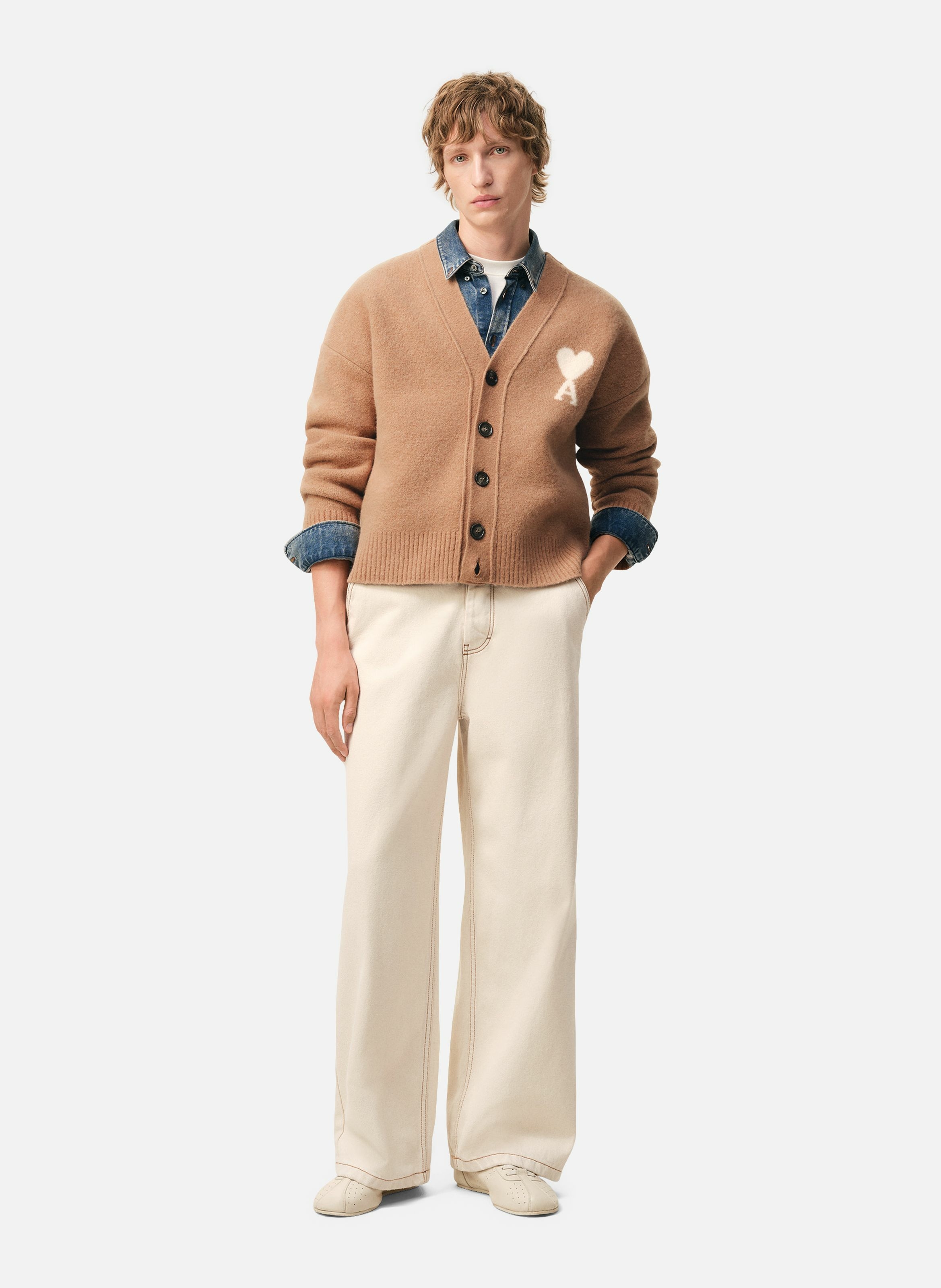 Cardigan ami de coeur en alpaga unisexe AMI PARIS Marron