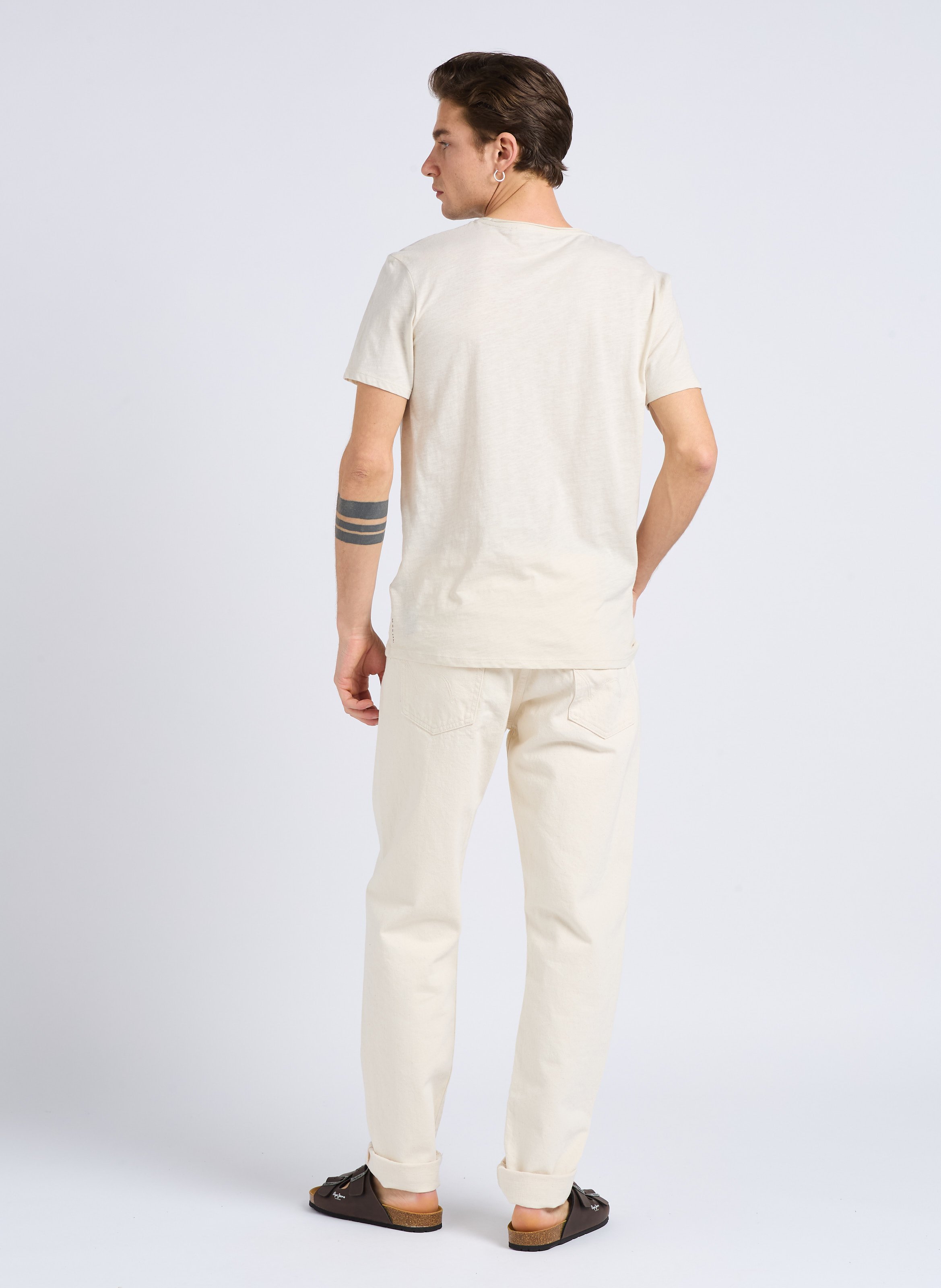 Tee-shirt col rond en coton flammé Blanc