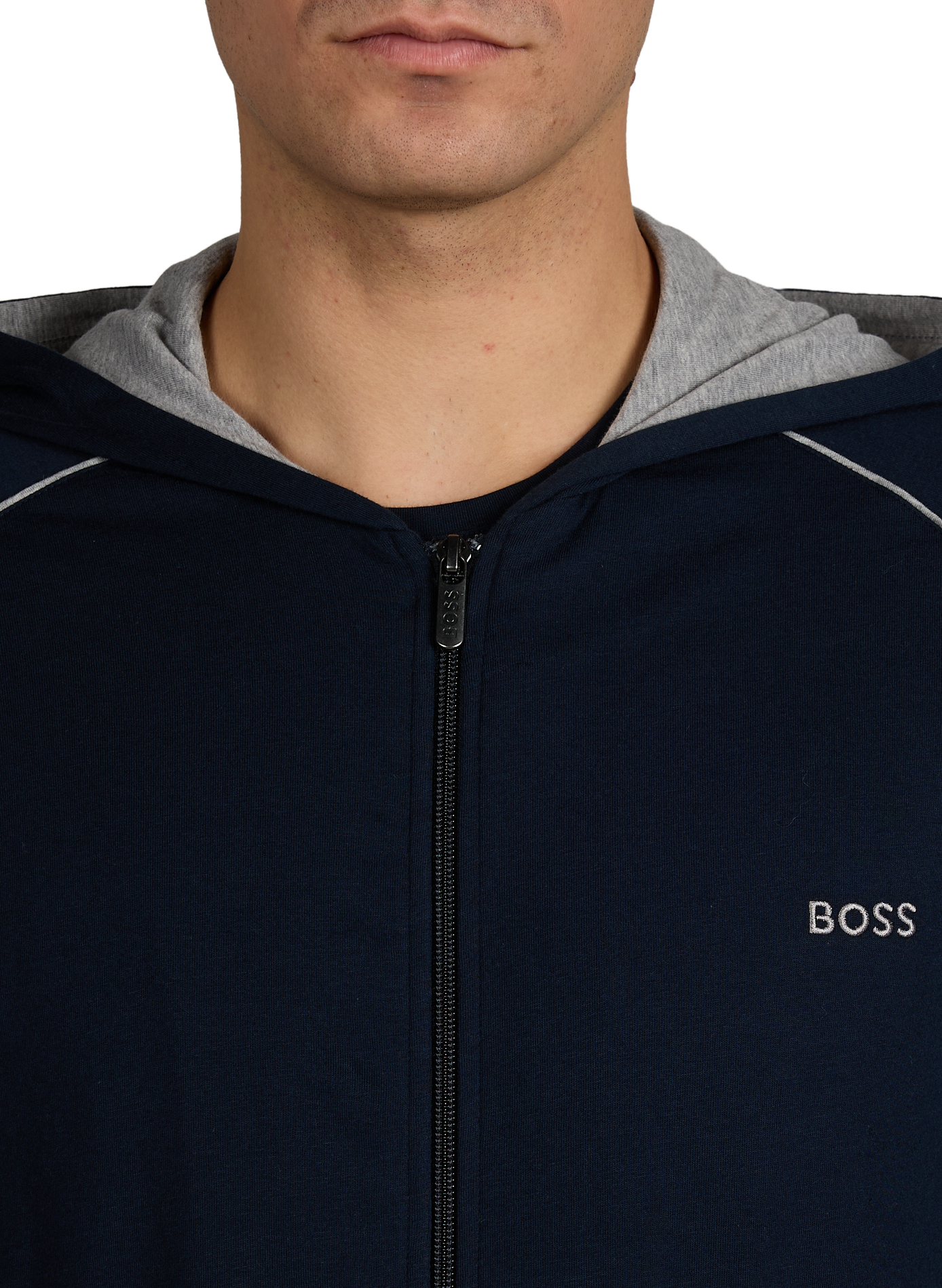 Sweat zippé à capuche en coton mélangé BOSS Bleu