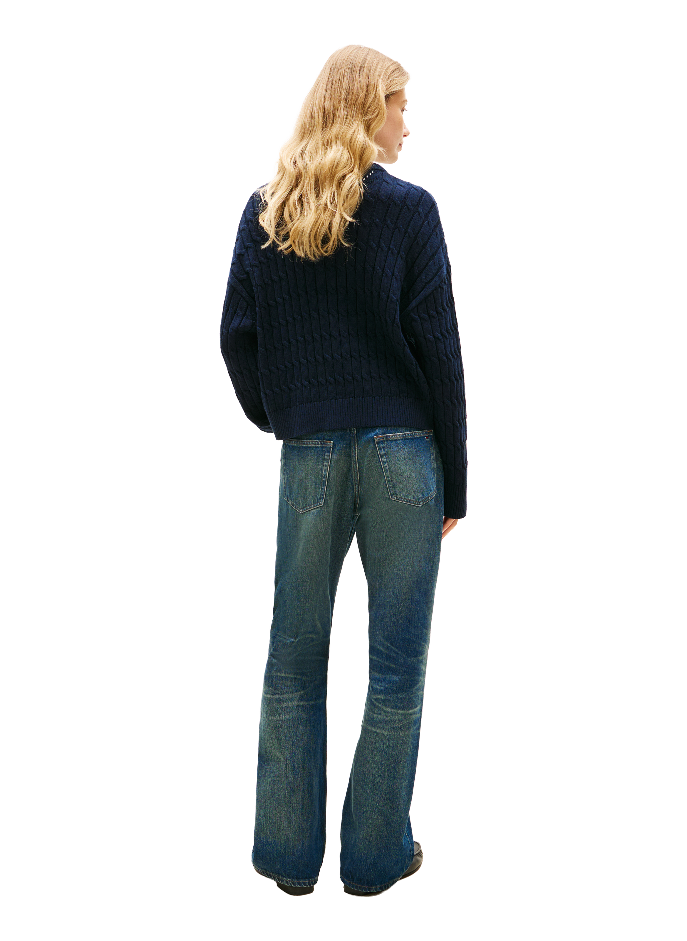 Pull à col V torsadé en coton TOMMY HILFIGER Bleu