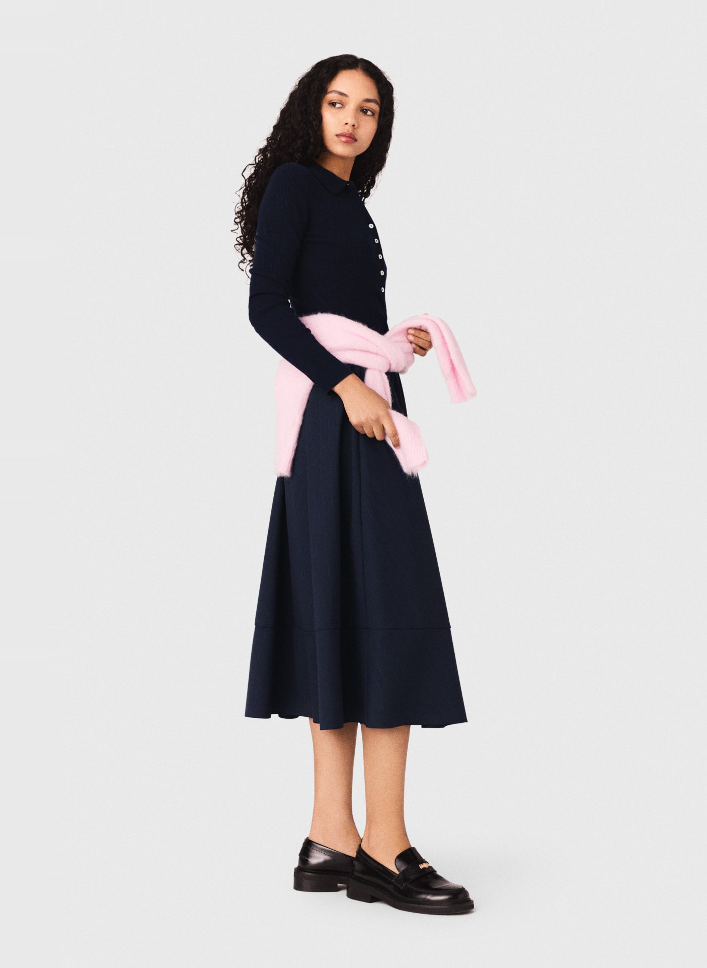 Polo ajusté en laine mélangée MAJE Bleu