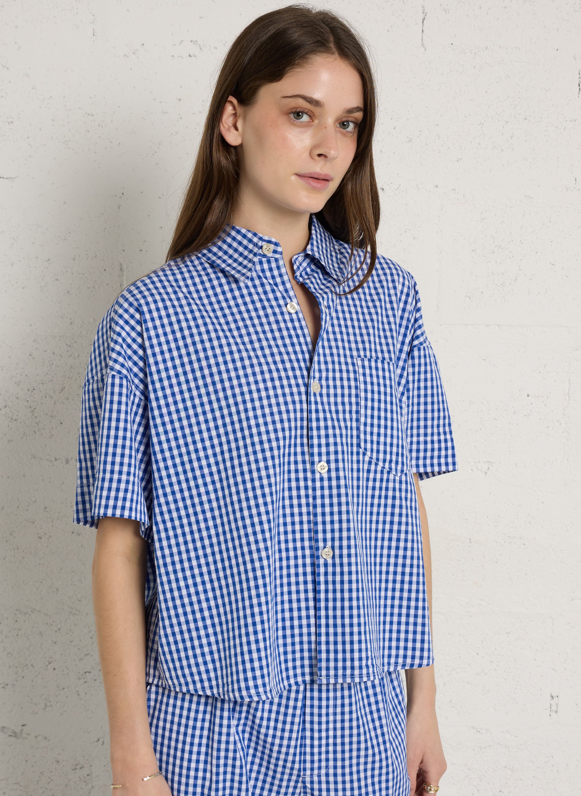 Chemise courte ample à carreaux ekirow AMERICAN VINTAGE Bleu