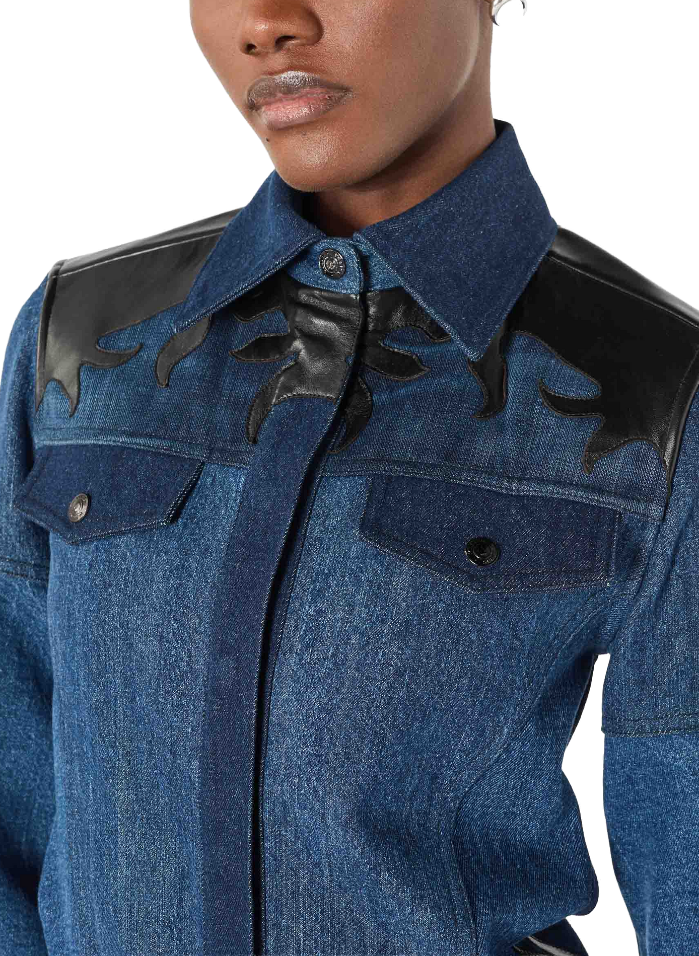 Upcycled denimjas met leren patches unisex MARINE SERRE Blauw