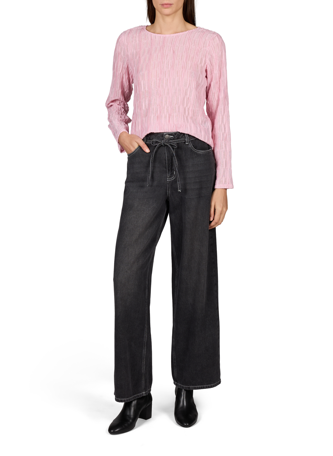 Wide leg mixed cotton jeans OBJECT Black