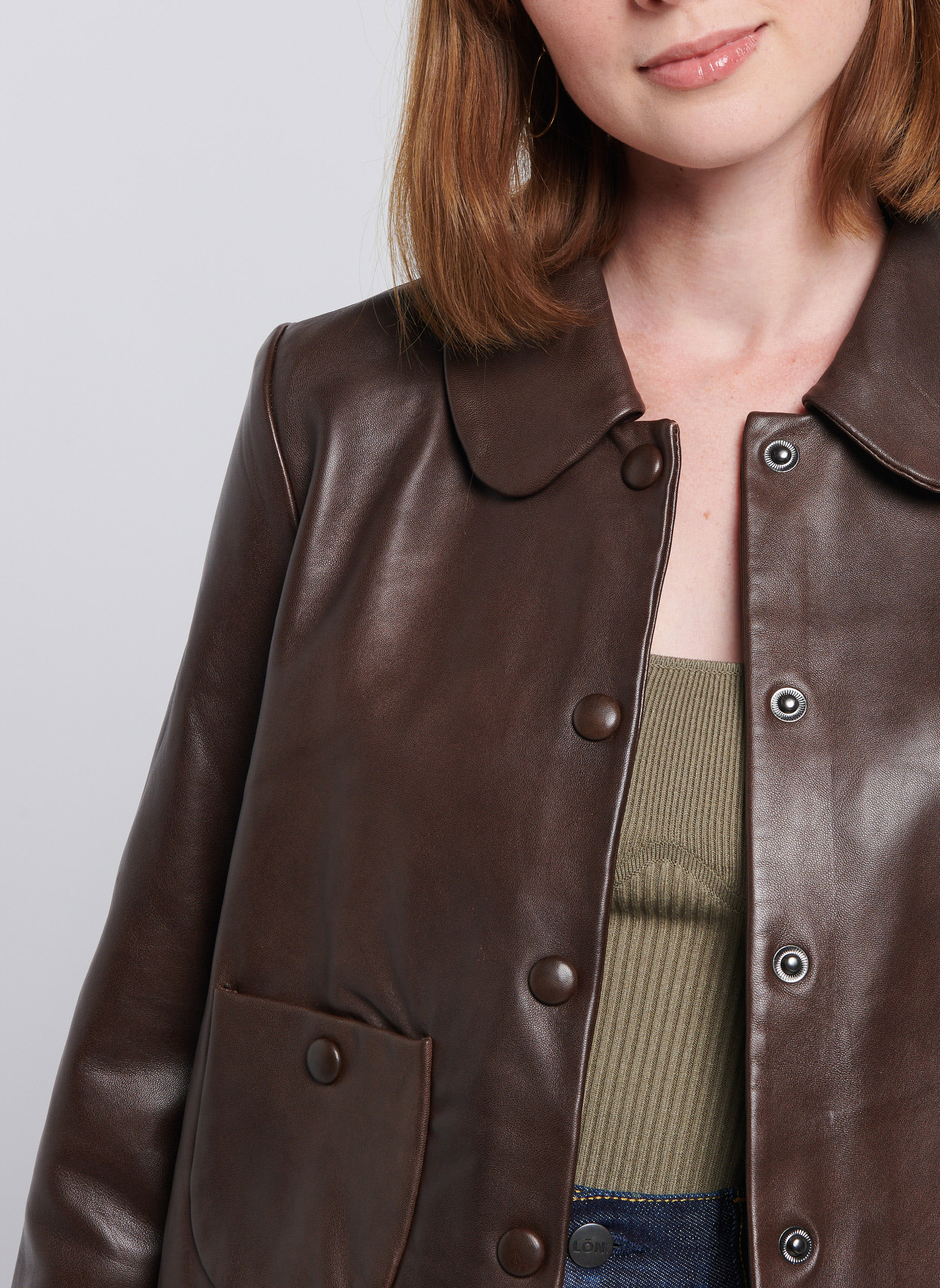 Veste col claudine en cuir milos BA&SH Marron