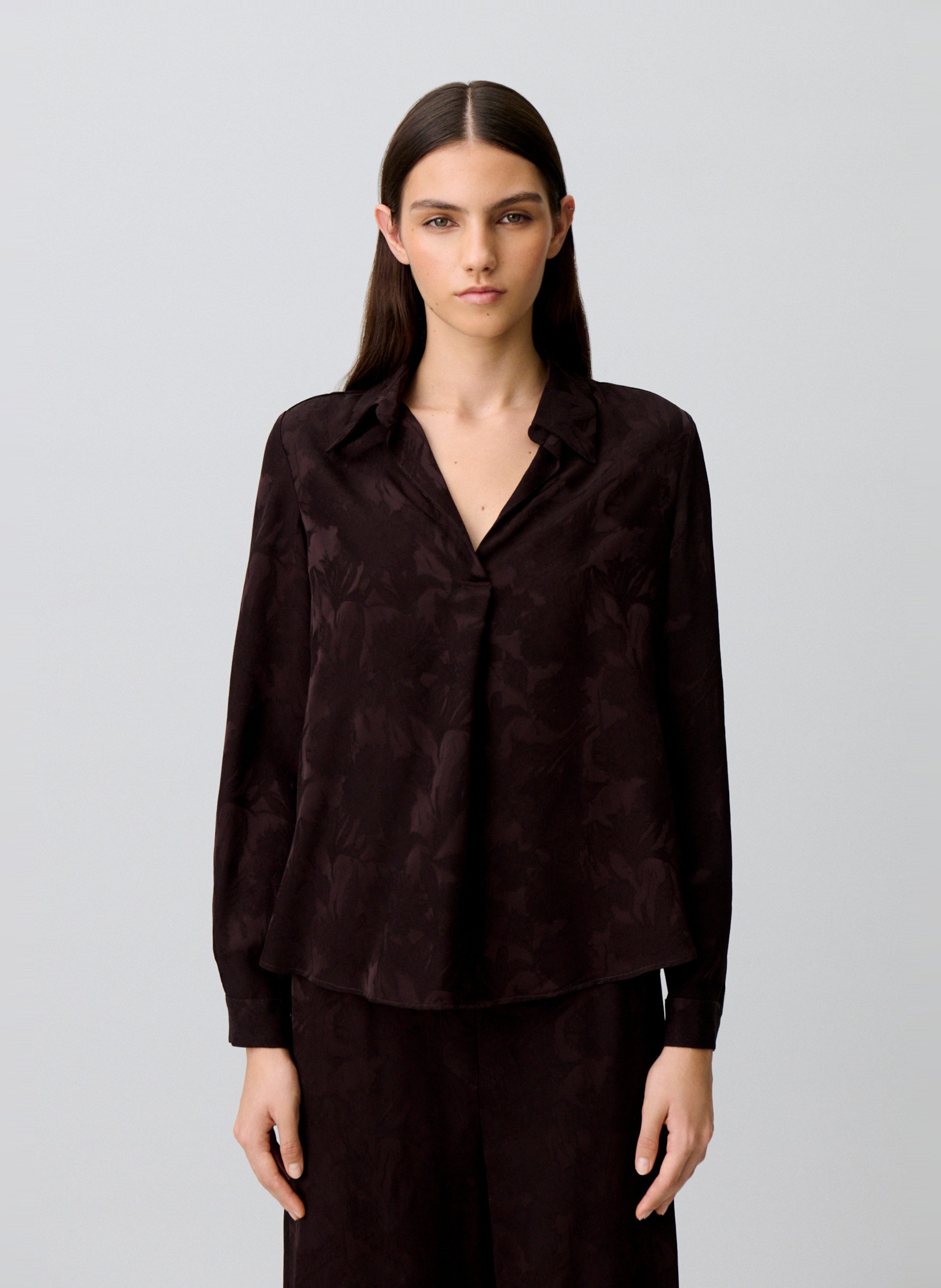 Chemise col v fluide jacquard CLAUDIE PIERLOT Marron