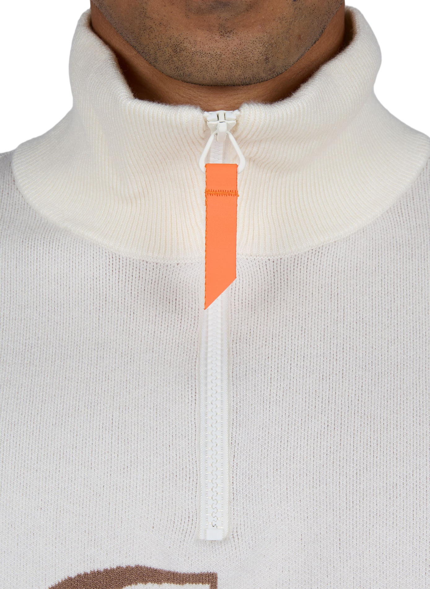 Straight-cut sweater with high collar and zippered pattern. GERTRUDE Beige