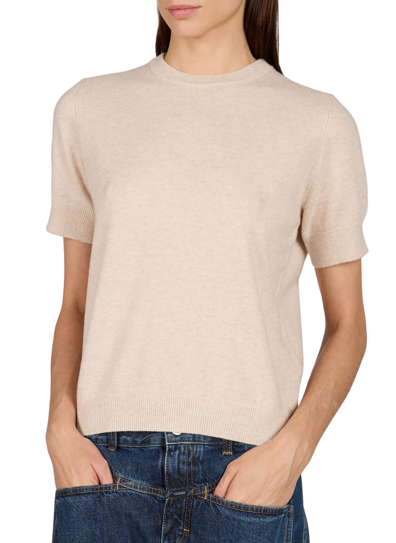 Straight cut round neck wool sweater ROUGE EDIT Beige