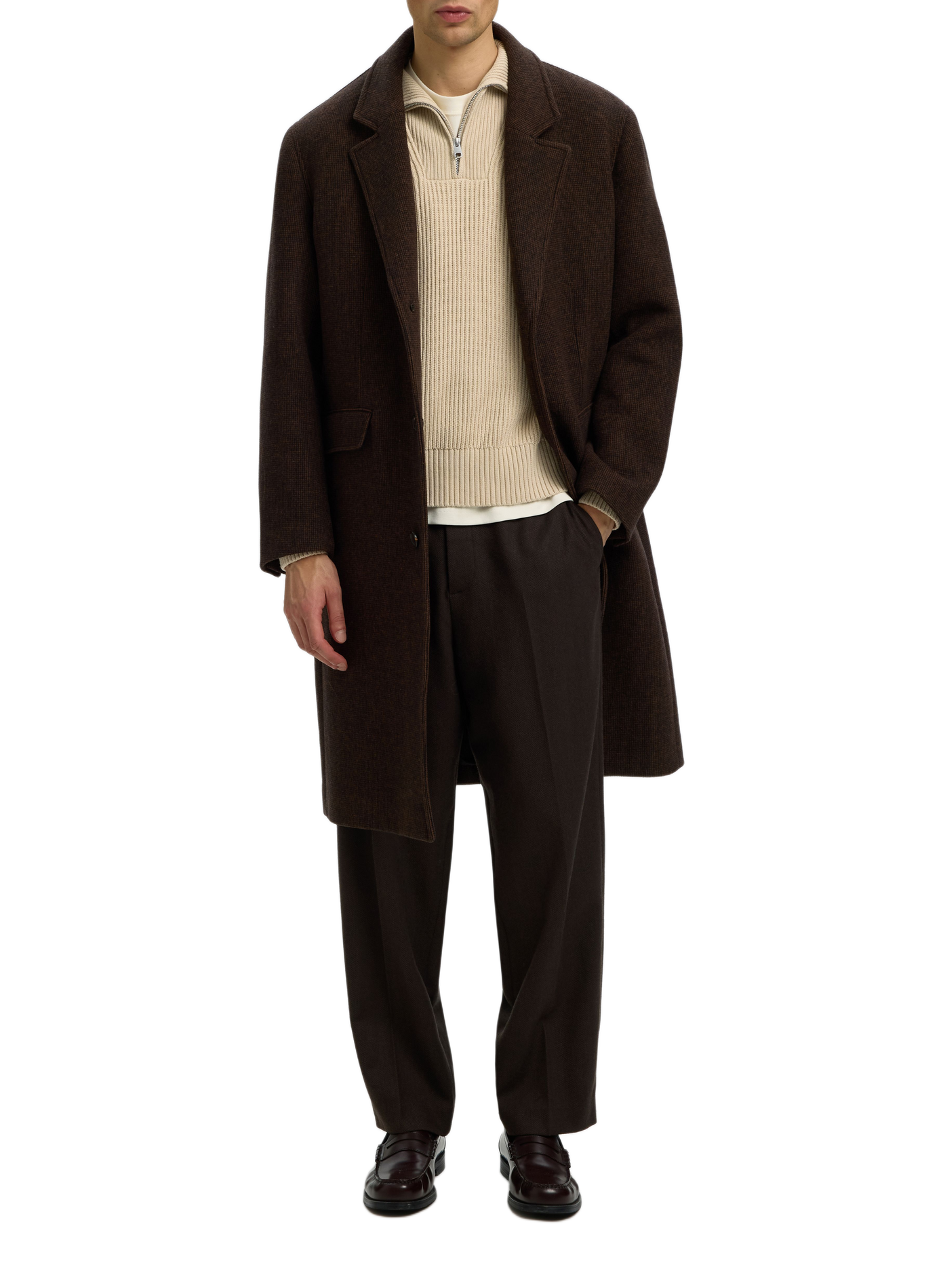 Ribbed cotton high-neck sweater | Beige SELECTED Men