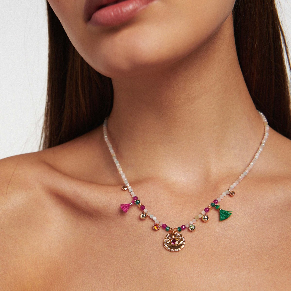 Collier avec perles et pampilles boomerang HIPANEMA Blanc