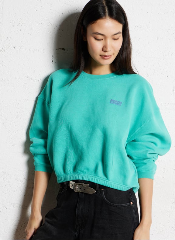 Sweat court col rond en coton mélangé izubird Vert by AMERICAN VINTAGE AMERICAN VINTAGE Sweat court col rond en coton mélangé izubird Vert