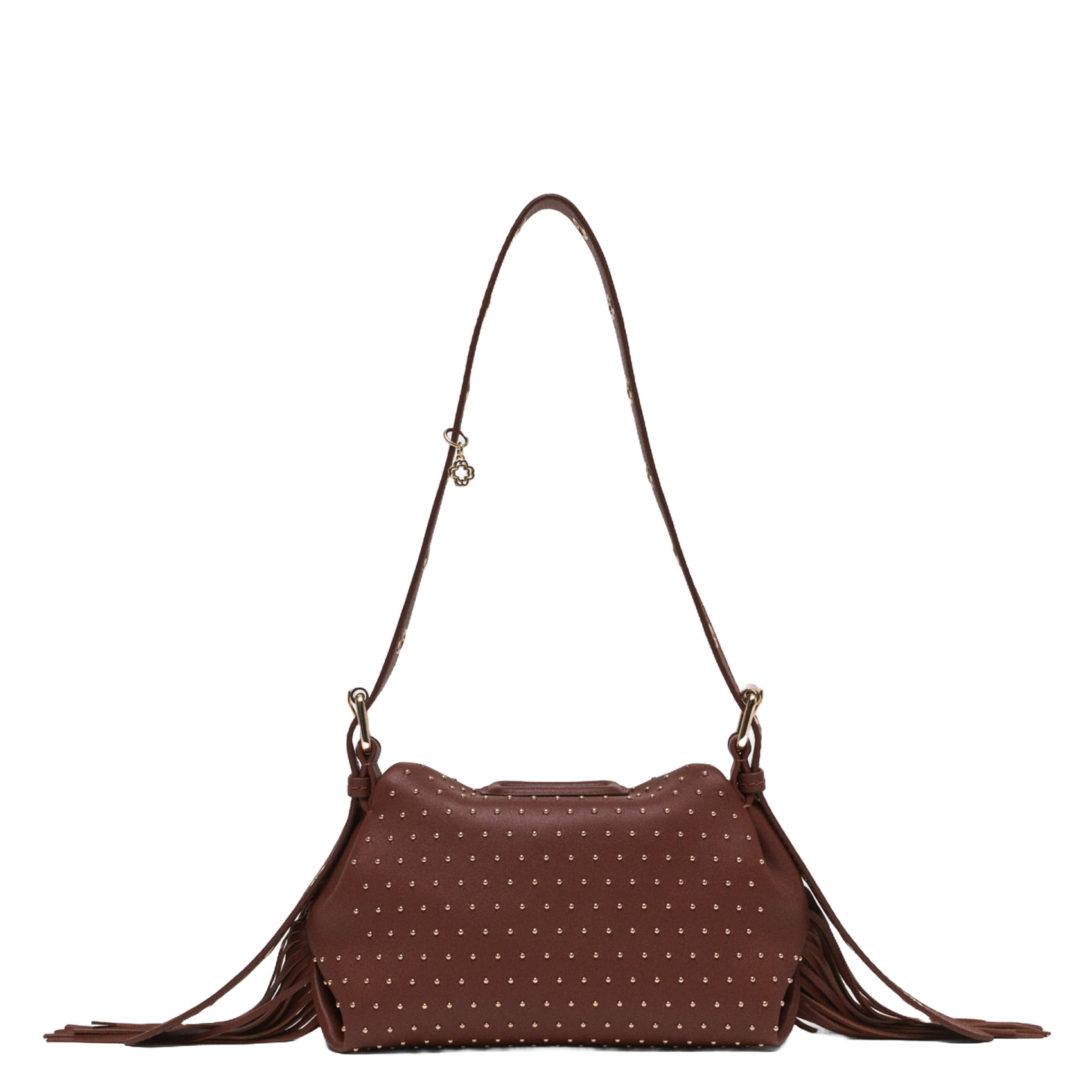 Sac bandoulière clouté à franges miss m mini MAJE Marron