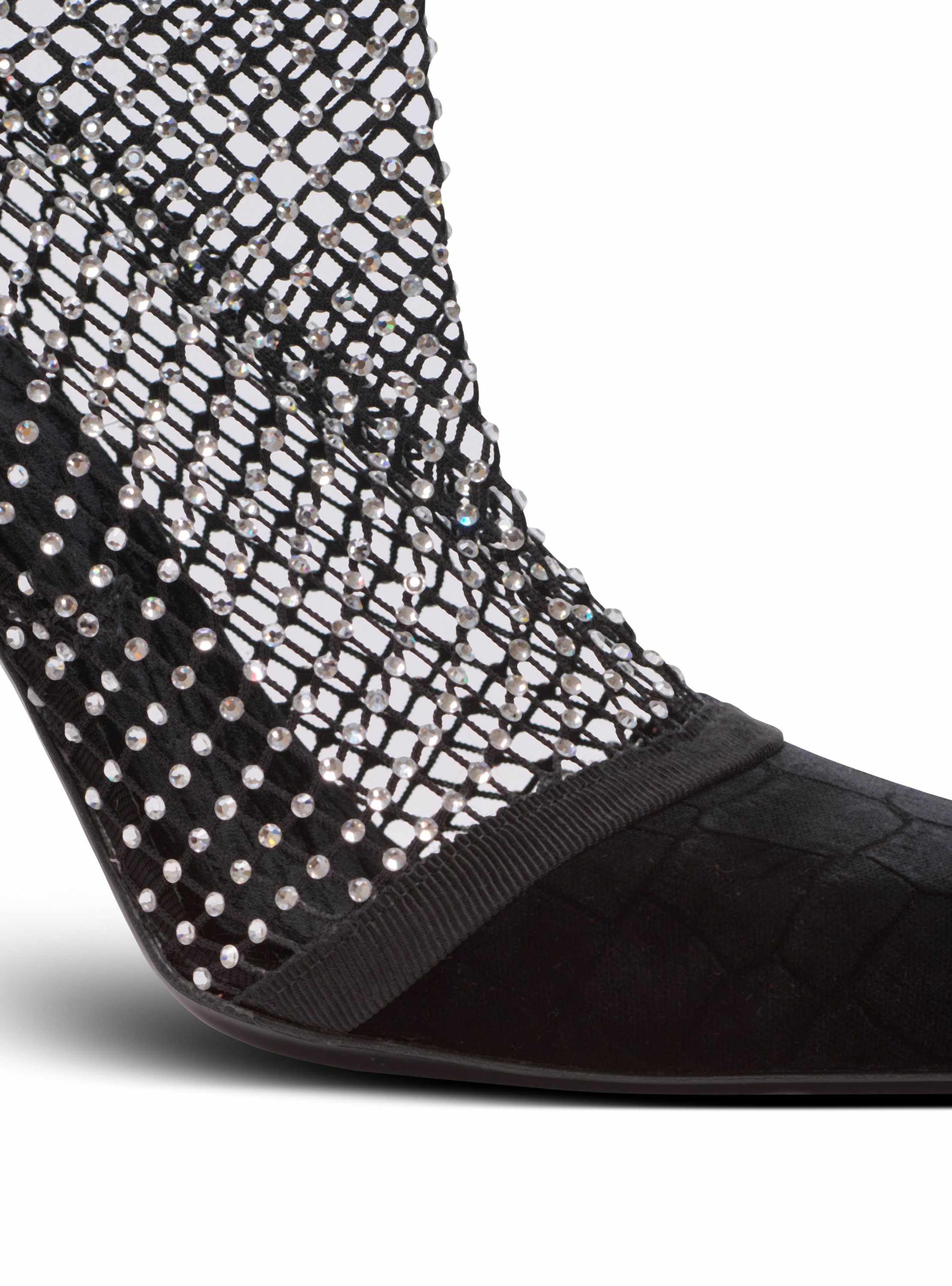 Bottines en résille à talons avec velours et strass BALMAIN Noir