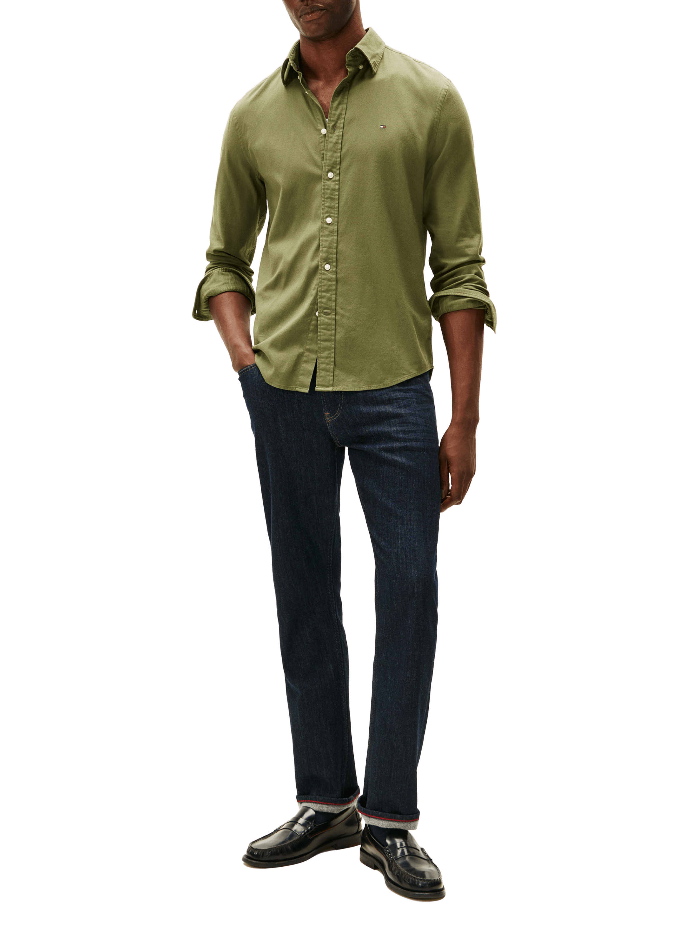 Shirt with American collar in blended cotton TOMMY HILFIGER Green