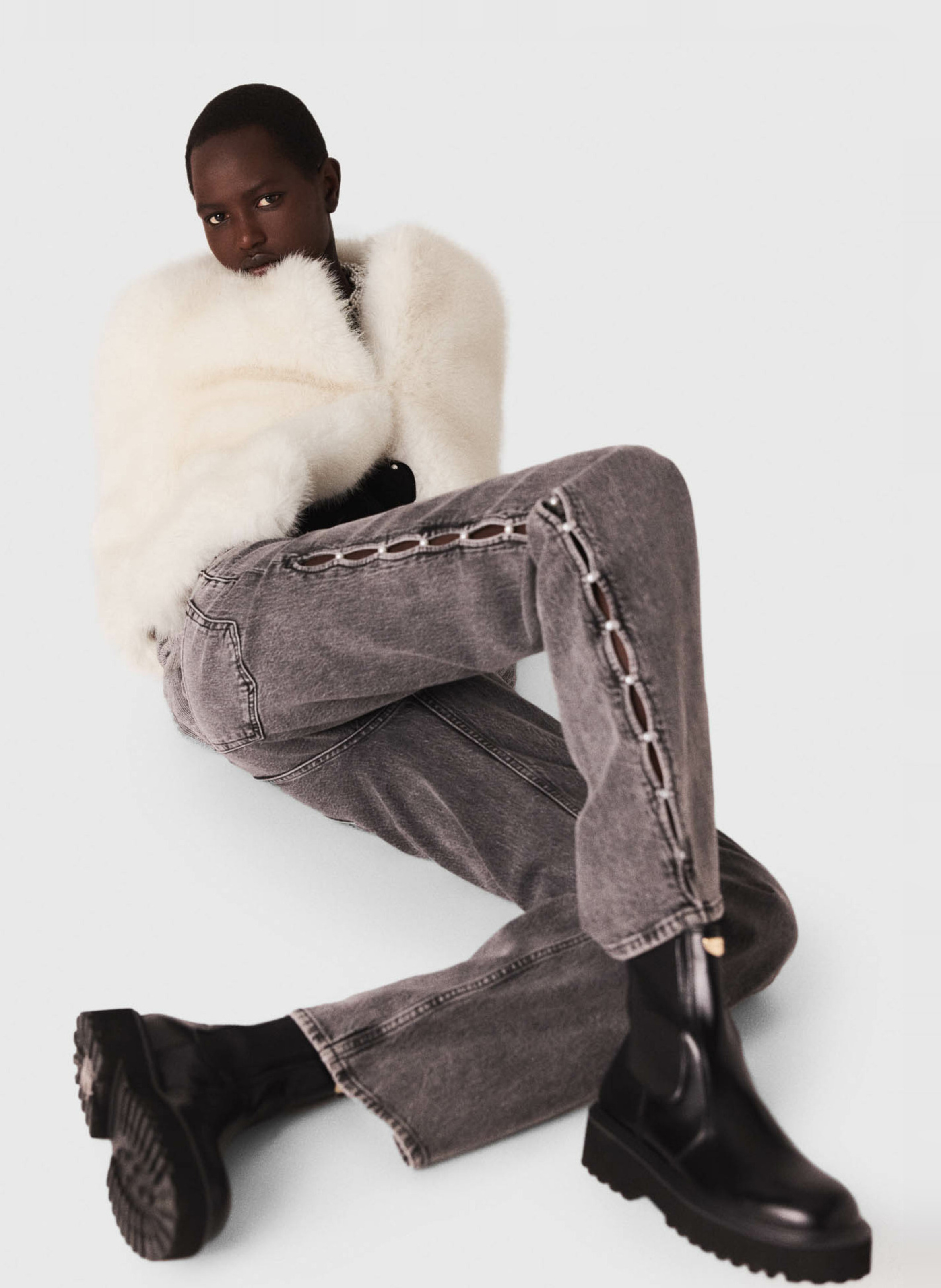 Jean droit en coton mélangé MAJE Gris