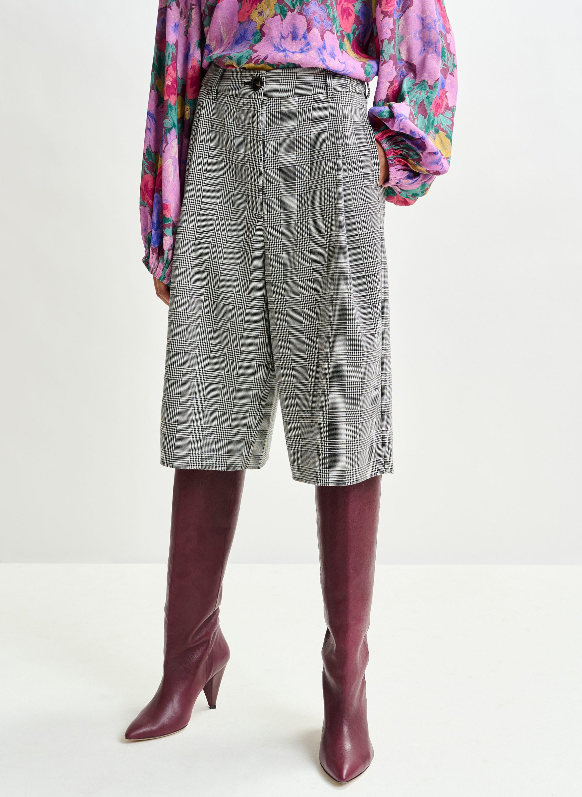 Bermuda taille haute à carreaux intro ESSENTIEL ANTWERP Gris