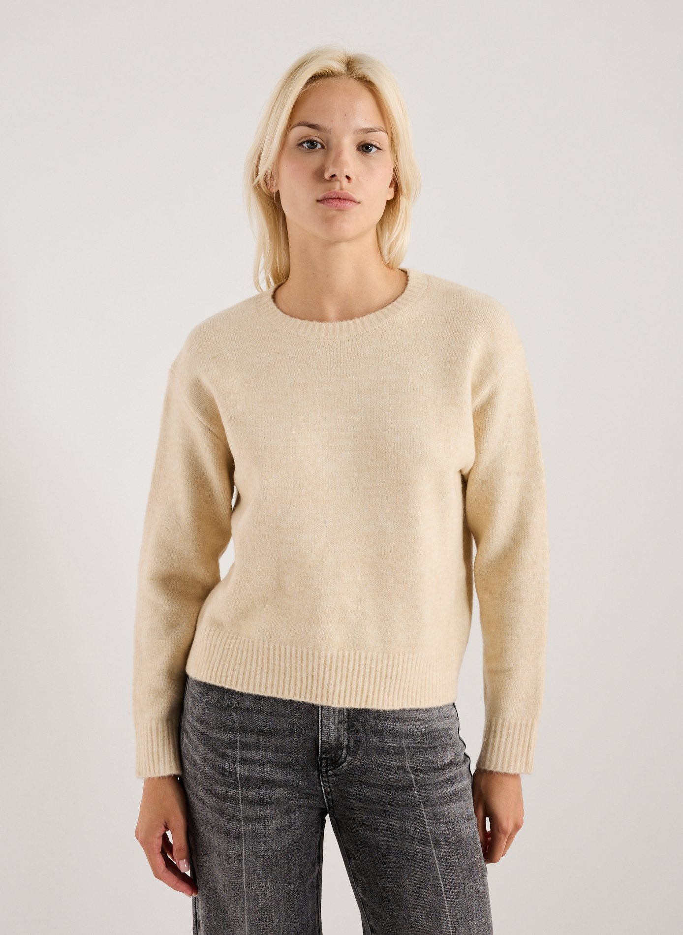 SUNCOO Straight knit sweater with open back in mixed fabric White