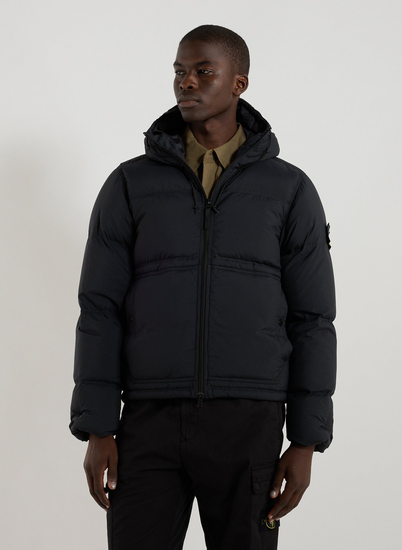 STONE ISLAND Hooded down jacket Black