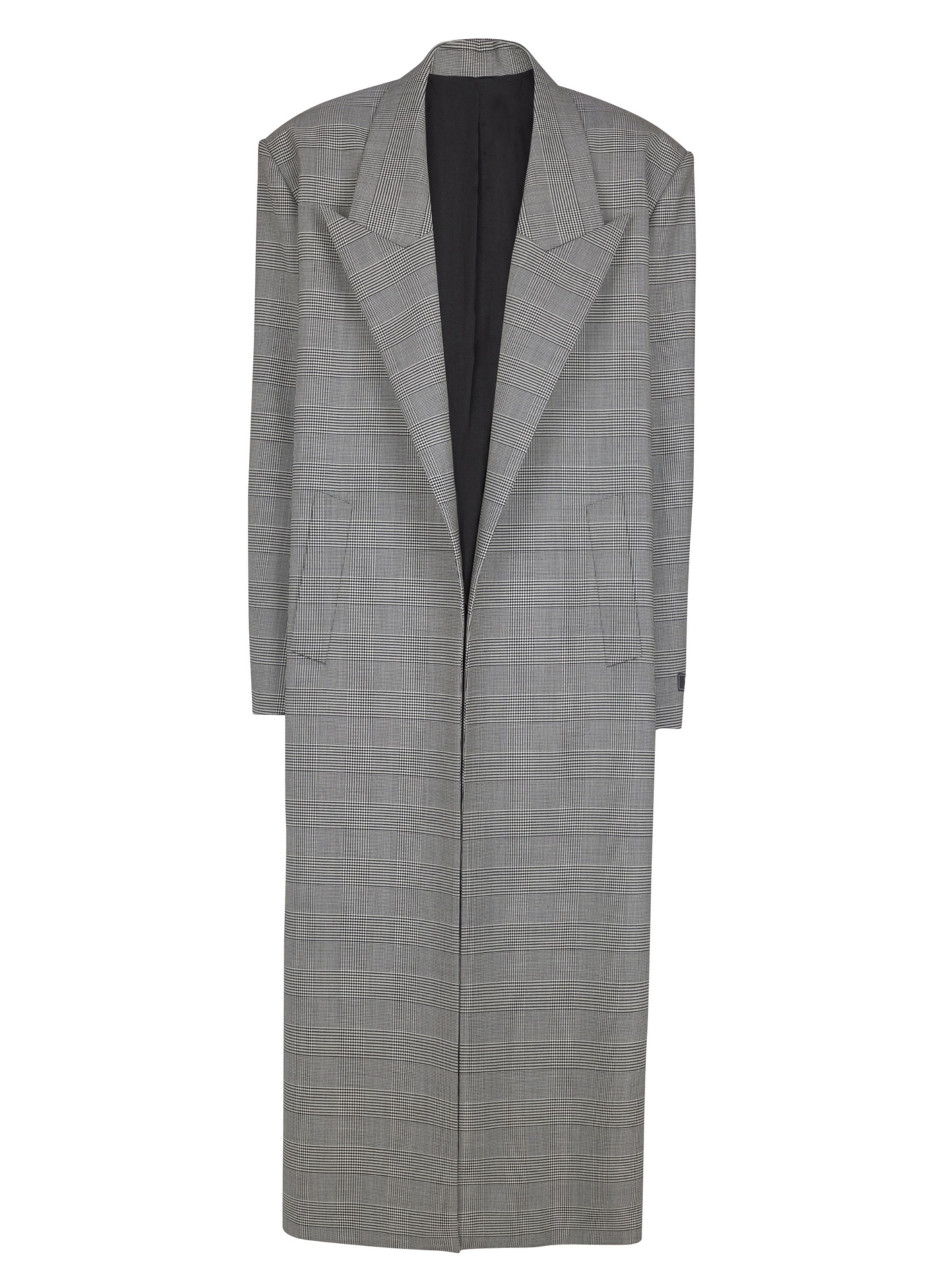 Manteau oversize en laine prince de galles BALMAIN Noir