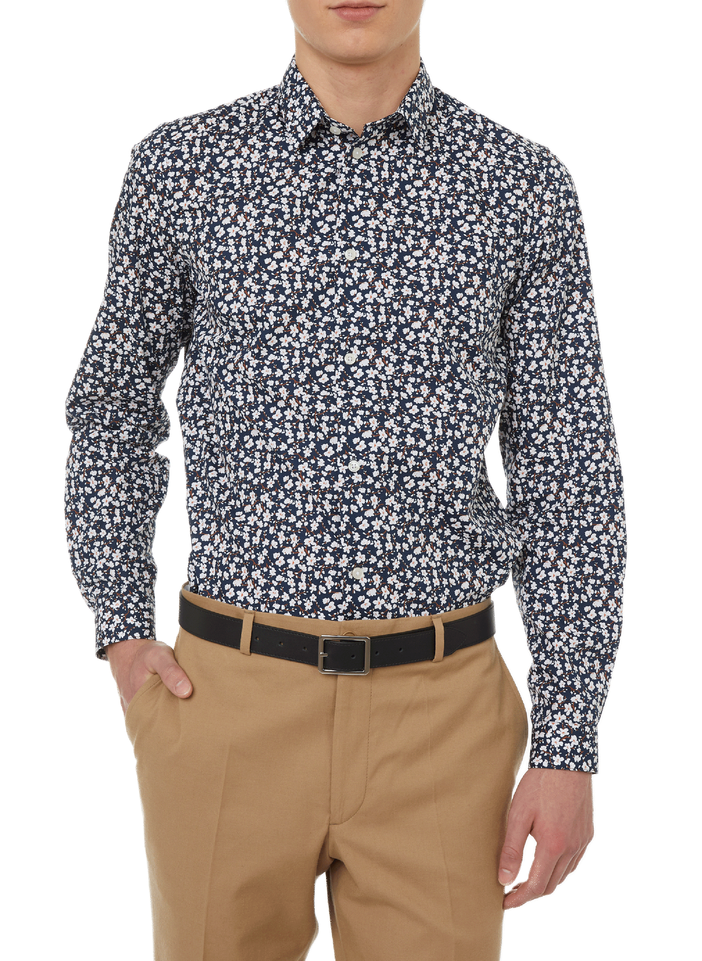 AU PRINTEMPS PARIS Chemise imprimé floral en popeline de coton Bleu