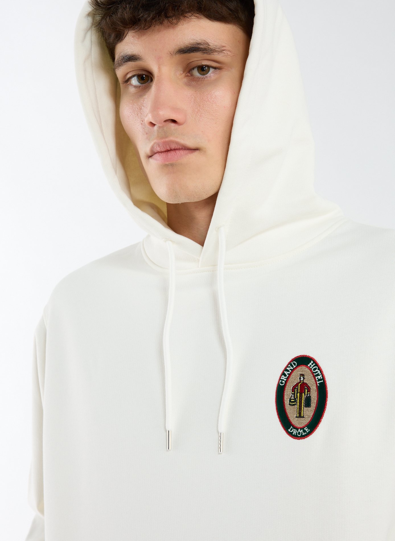 Sweat brodé à capuche en coton DROLE DE MONSIEUR Beige
