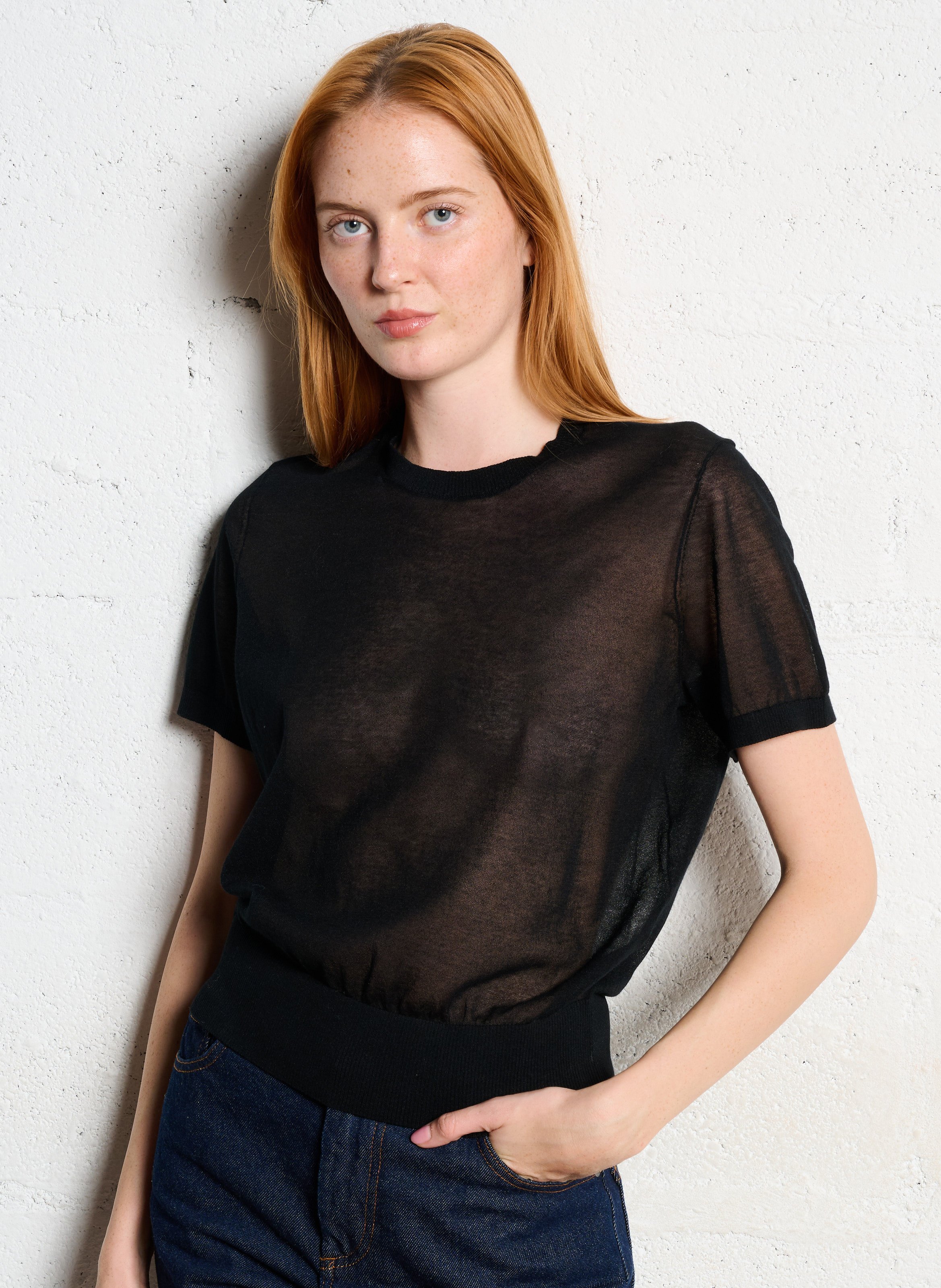 Pull col rond en coton mélangé dua SOEUR Noir