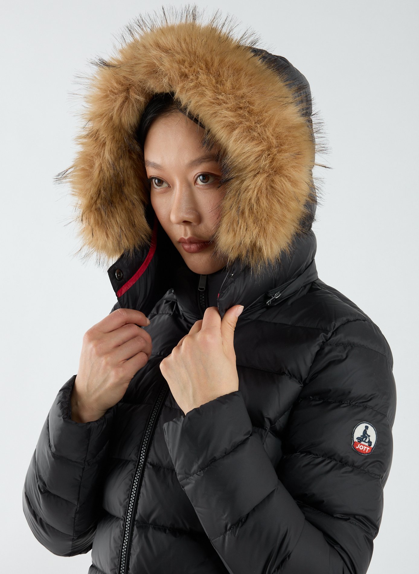 Hooded puffer jacket with faux fur effect JOTT Black