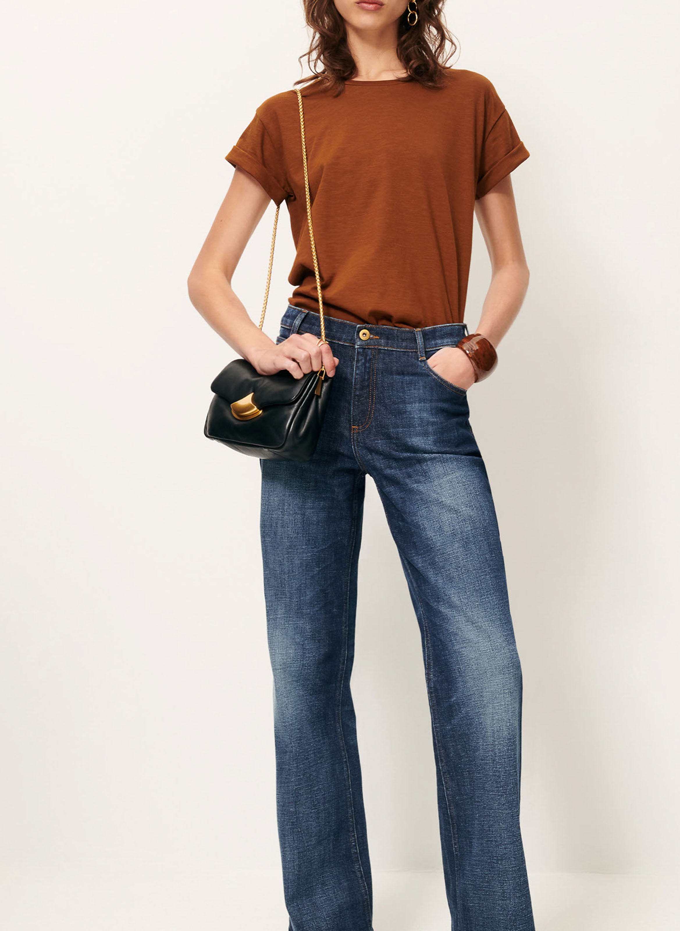 Tee-shirt col rond en coton mélangé albano SESSUN Marron