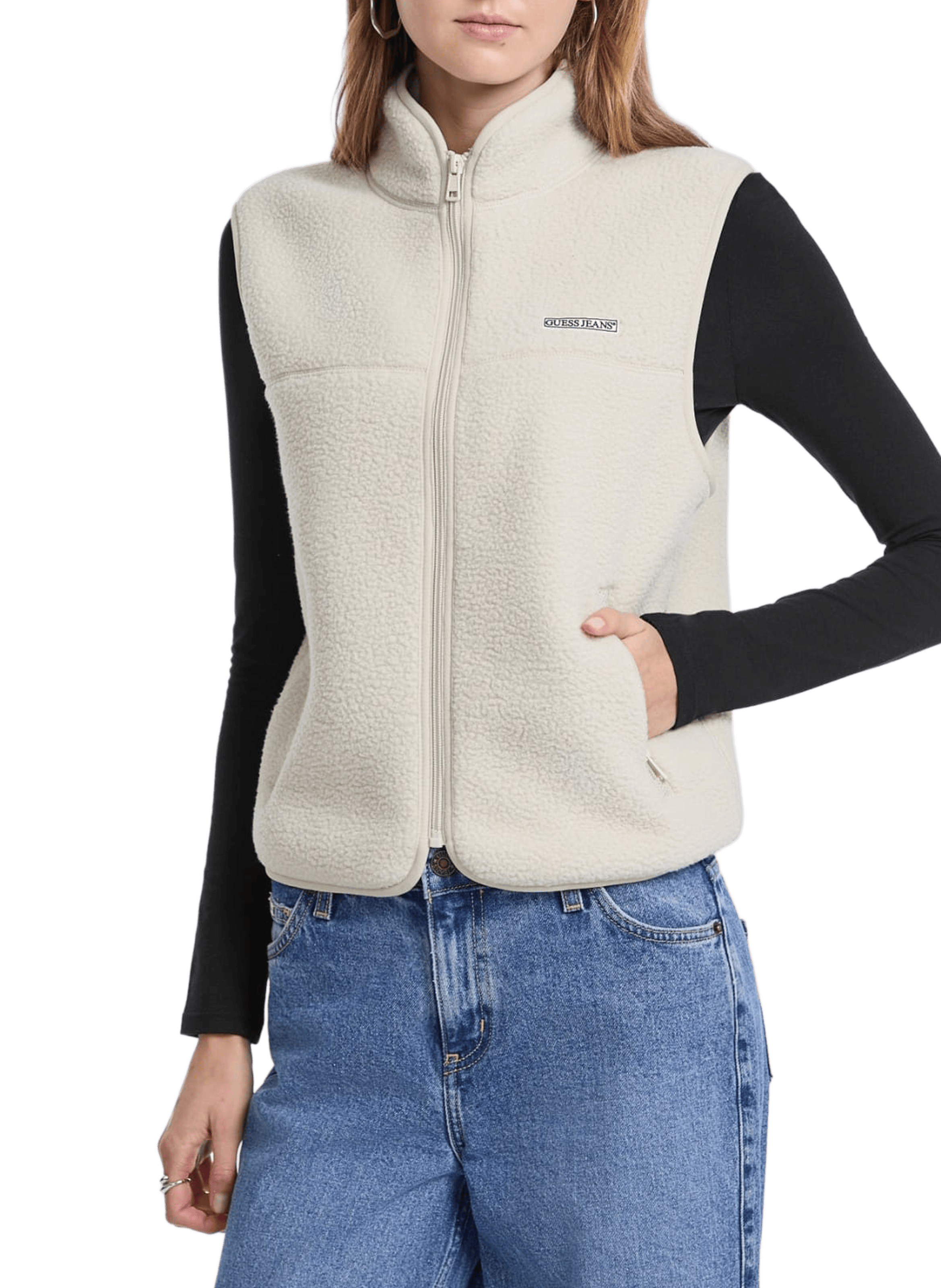 GUESS Sleeveless down jacket Beige