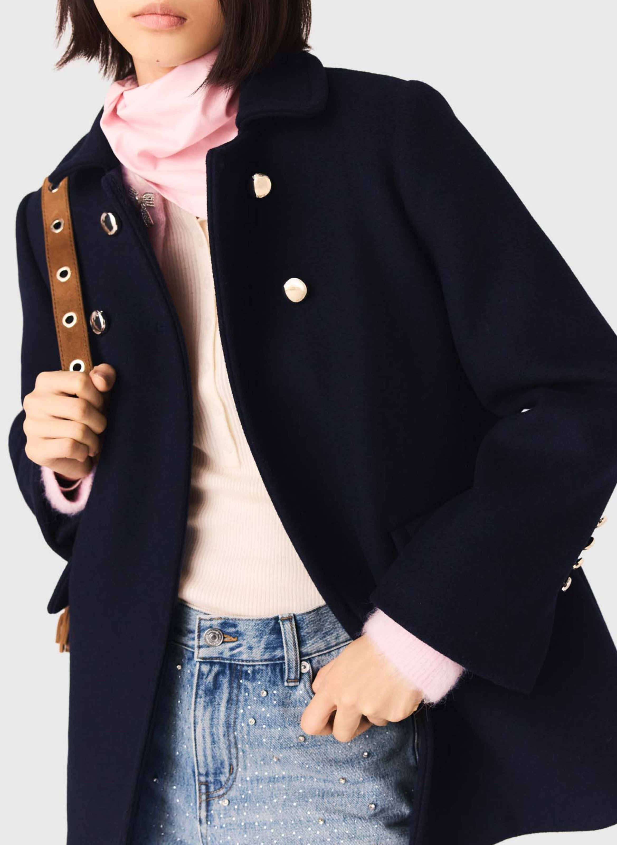 Manteau col classique en laine mélangée MAJE Bleu