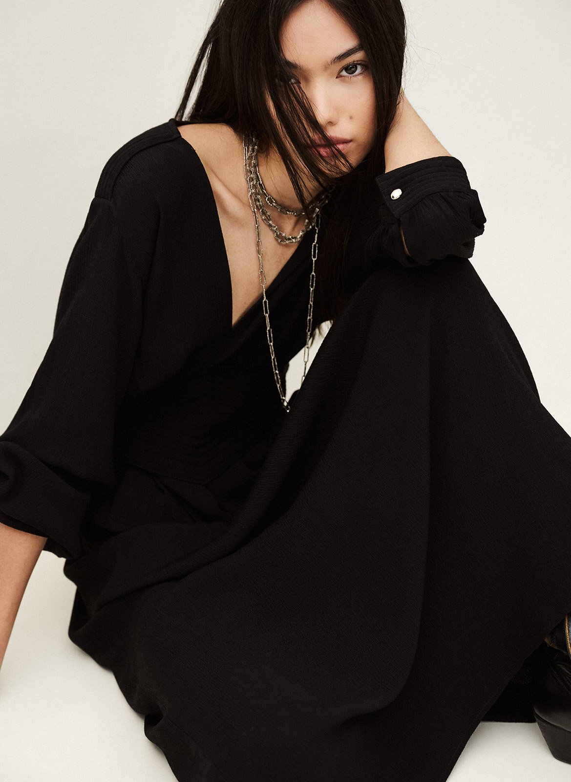 Robe longue col v fluide ambra BA&SH Noir