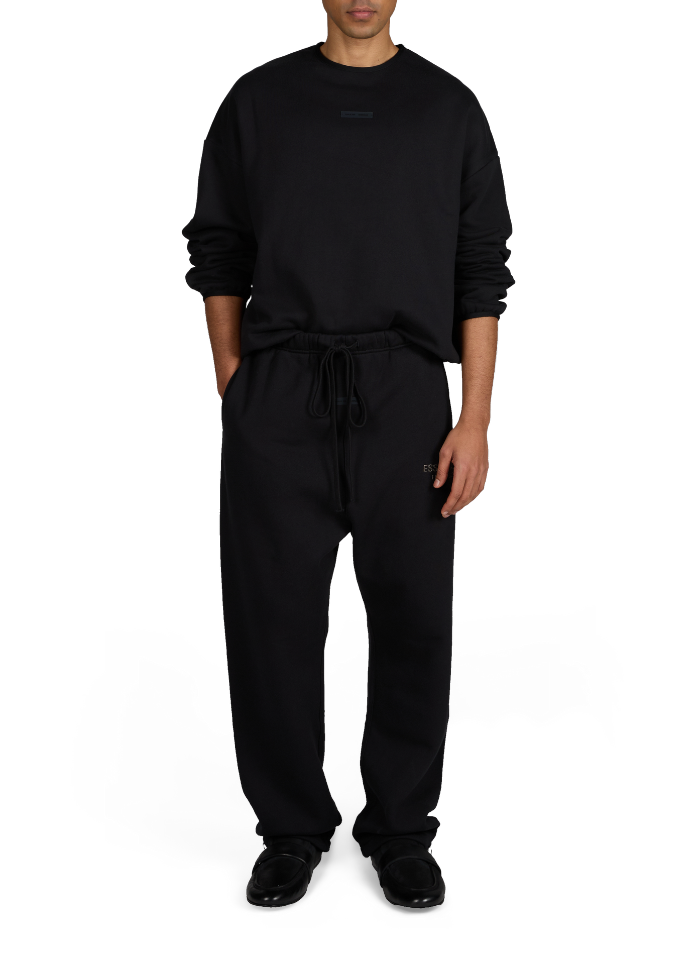 Oversized round neck sweatshirt in blended cotton. FEAR OF GOD ESSENTIALS Black