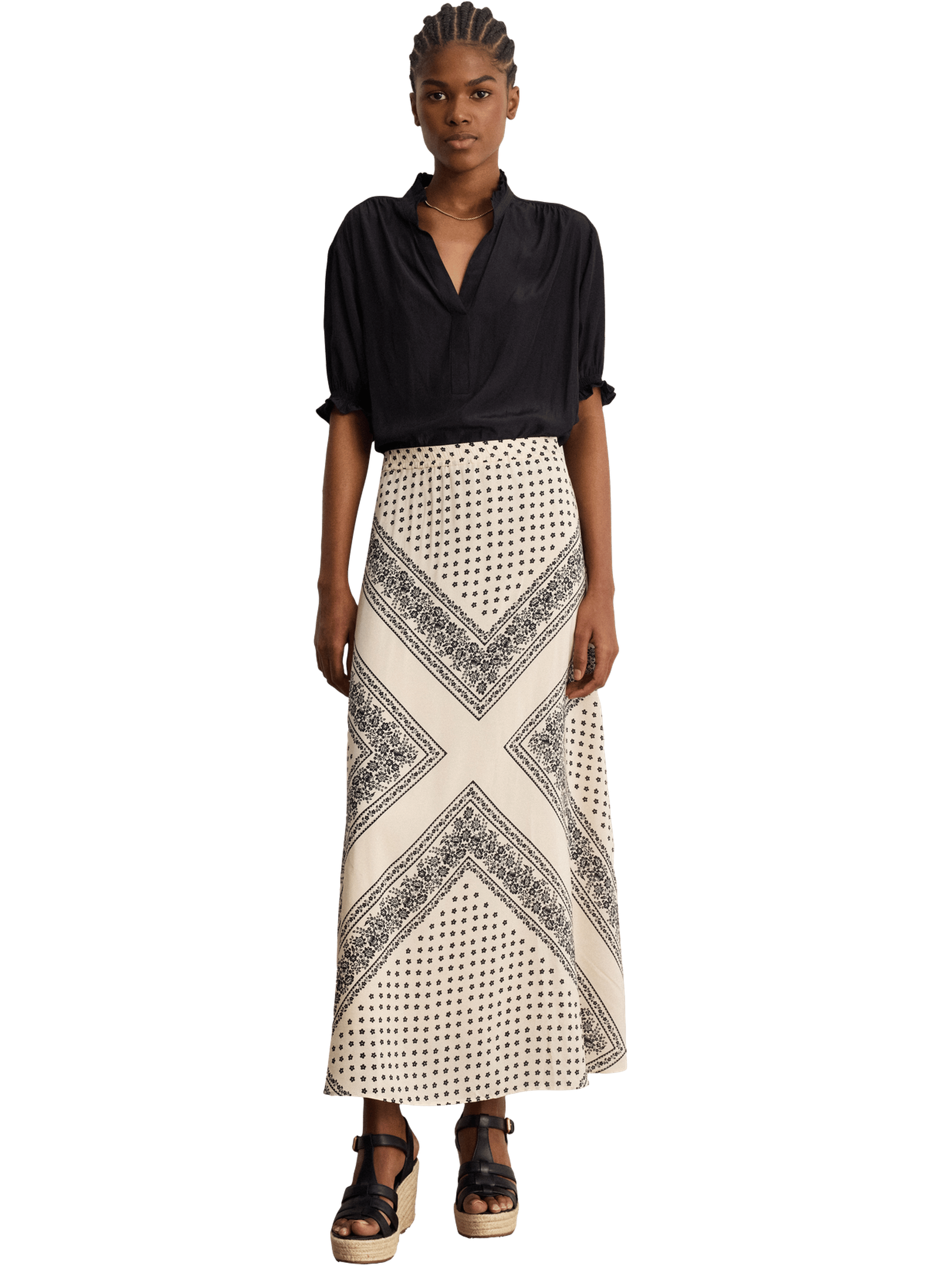 Jupe midi imprimé bicolore - naylia PABLO Beige