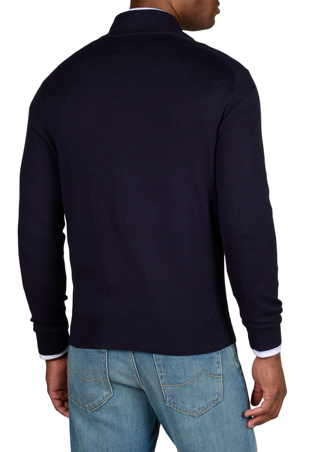 Pull col zippé en coton et soie HACKETT Bleu