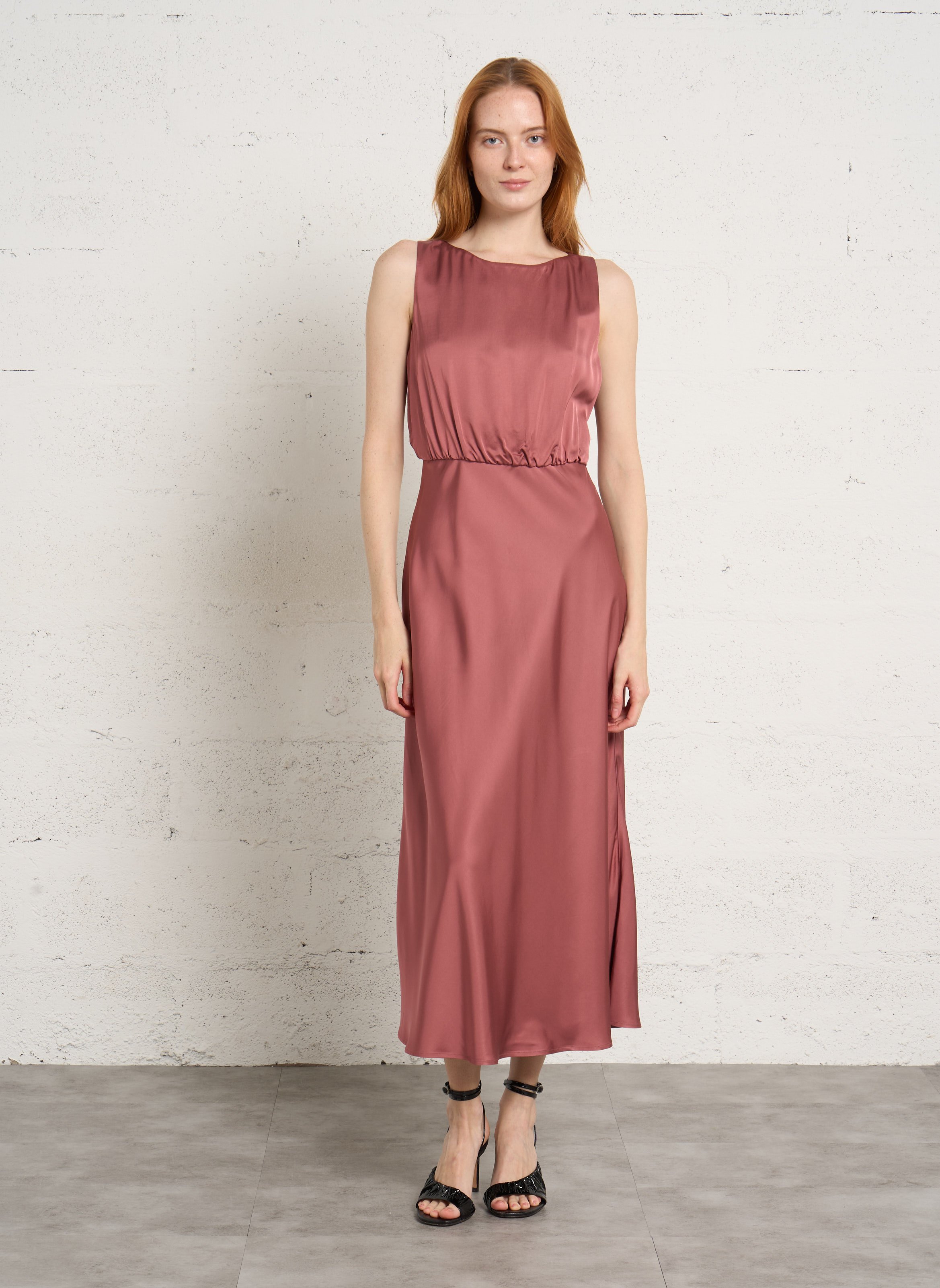 Robe longue sans manches satinée boca MAISON 123 Rose