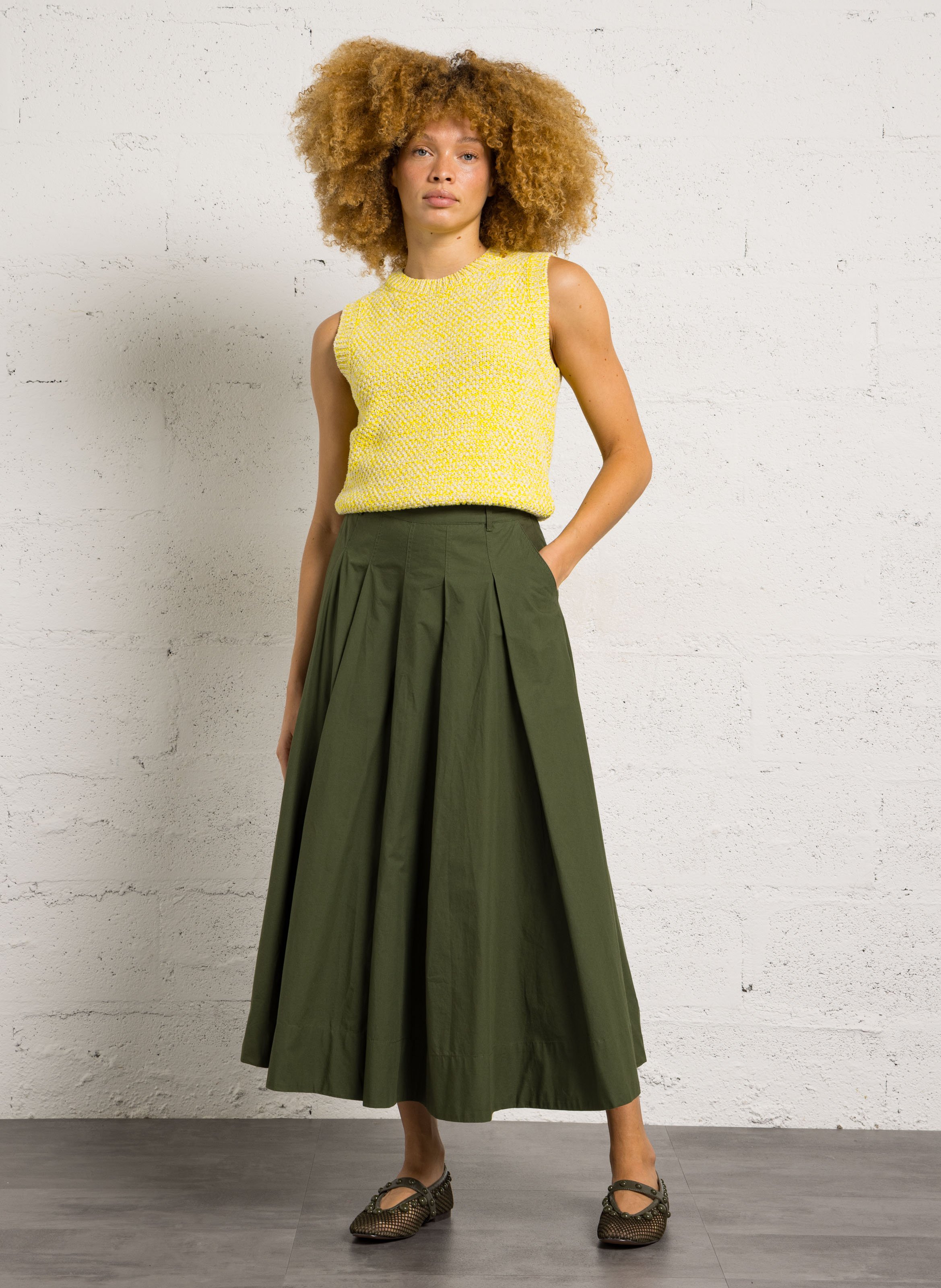 Jupe évasée en coton olive MAISON 123 Kaki