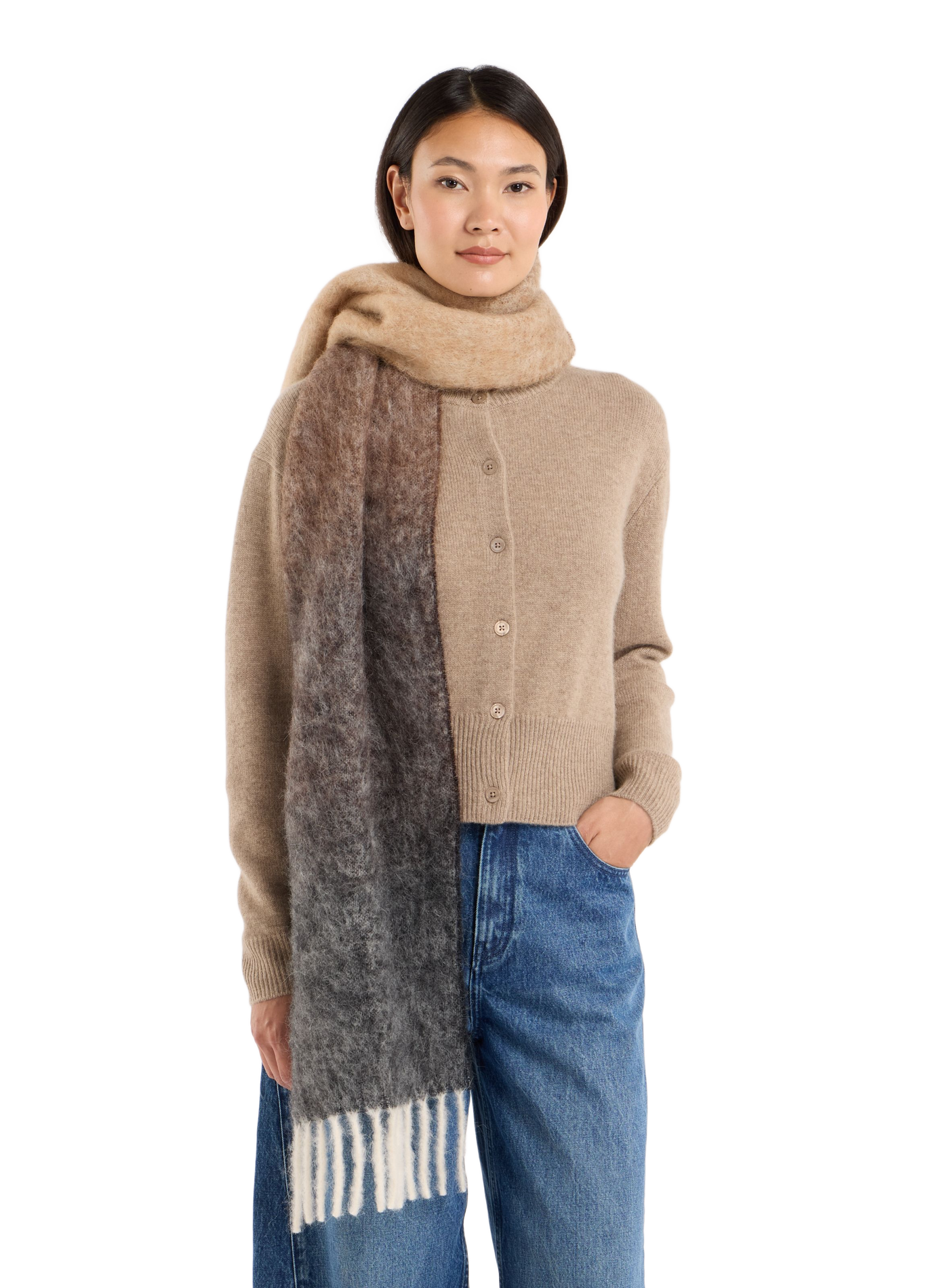 Tie-dye fringed wool blend scarf | Brown SAISON 1865 Women