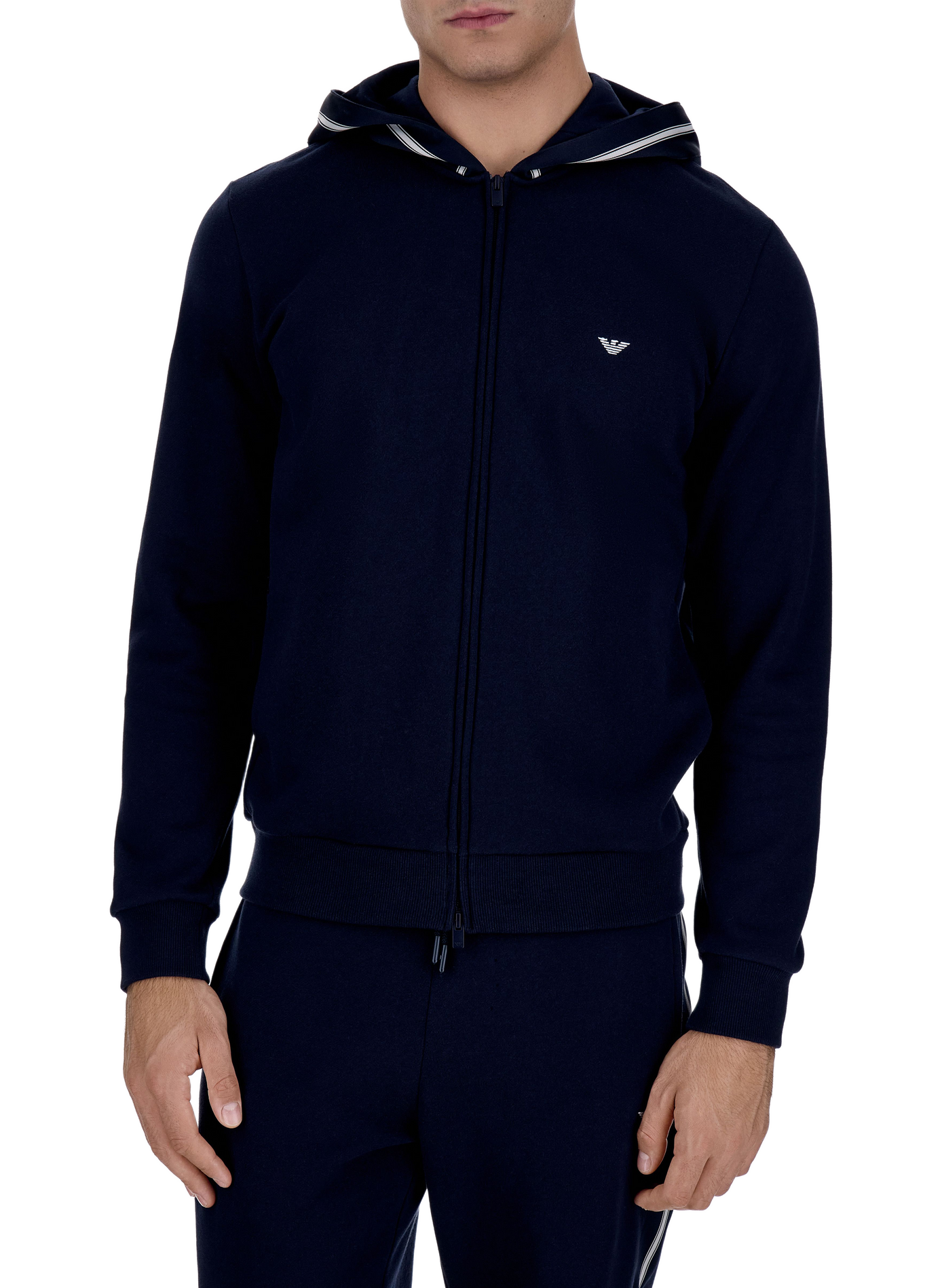 Sweatshirt droit à capuche en coton mélangé EMPORIO ARMANI Bleu