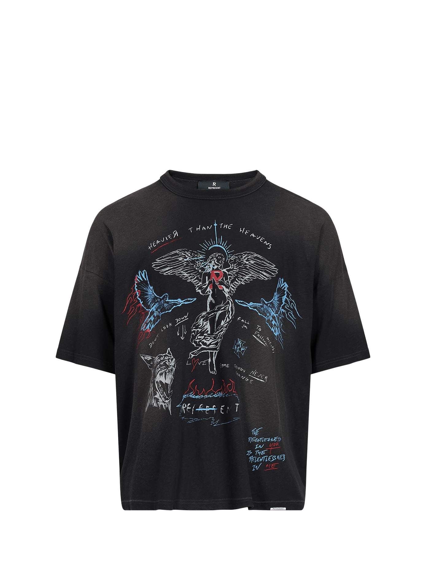 Layered T-shirt Heavier Than The Heavens in blended cotton REPRESENT Black