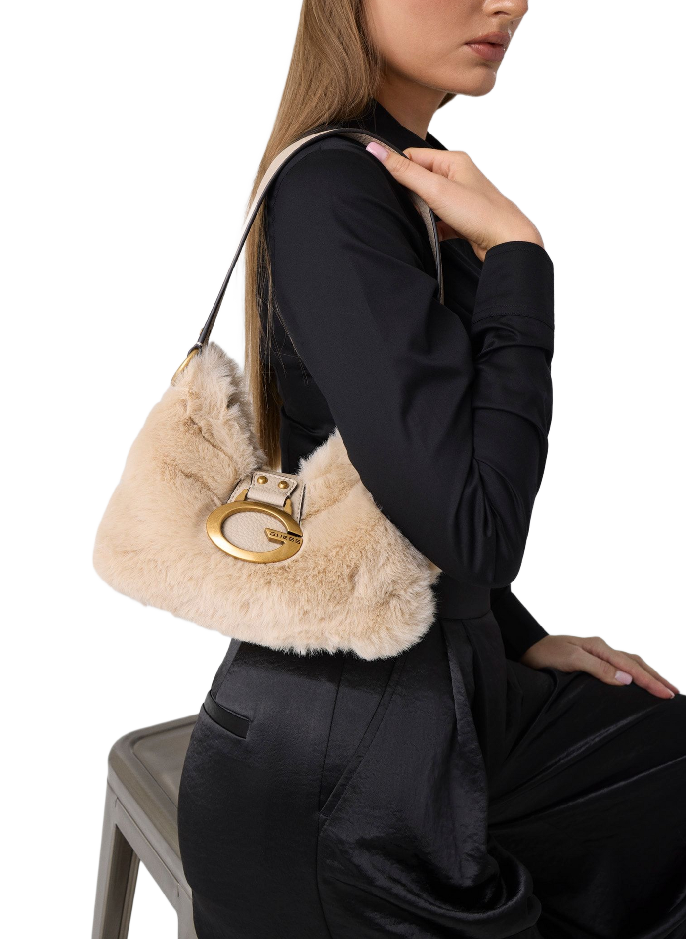 Mini Camden shoulder bag in faux fur effect GUESS Beige