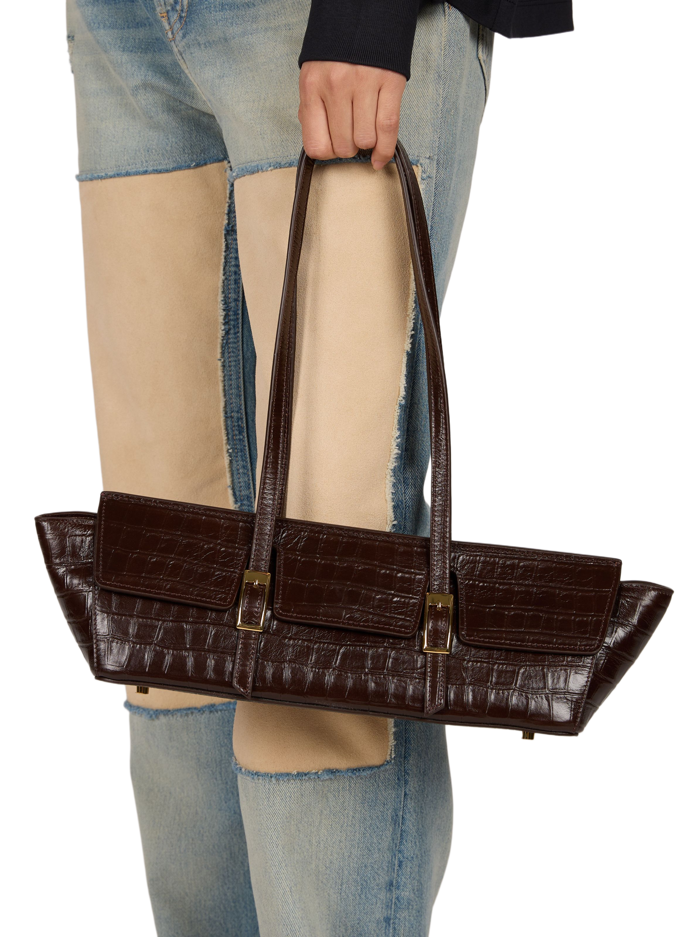 Schultertasche Le Bateau Croco aus Leder ELLEME Braun