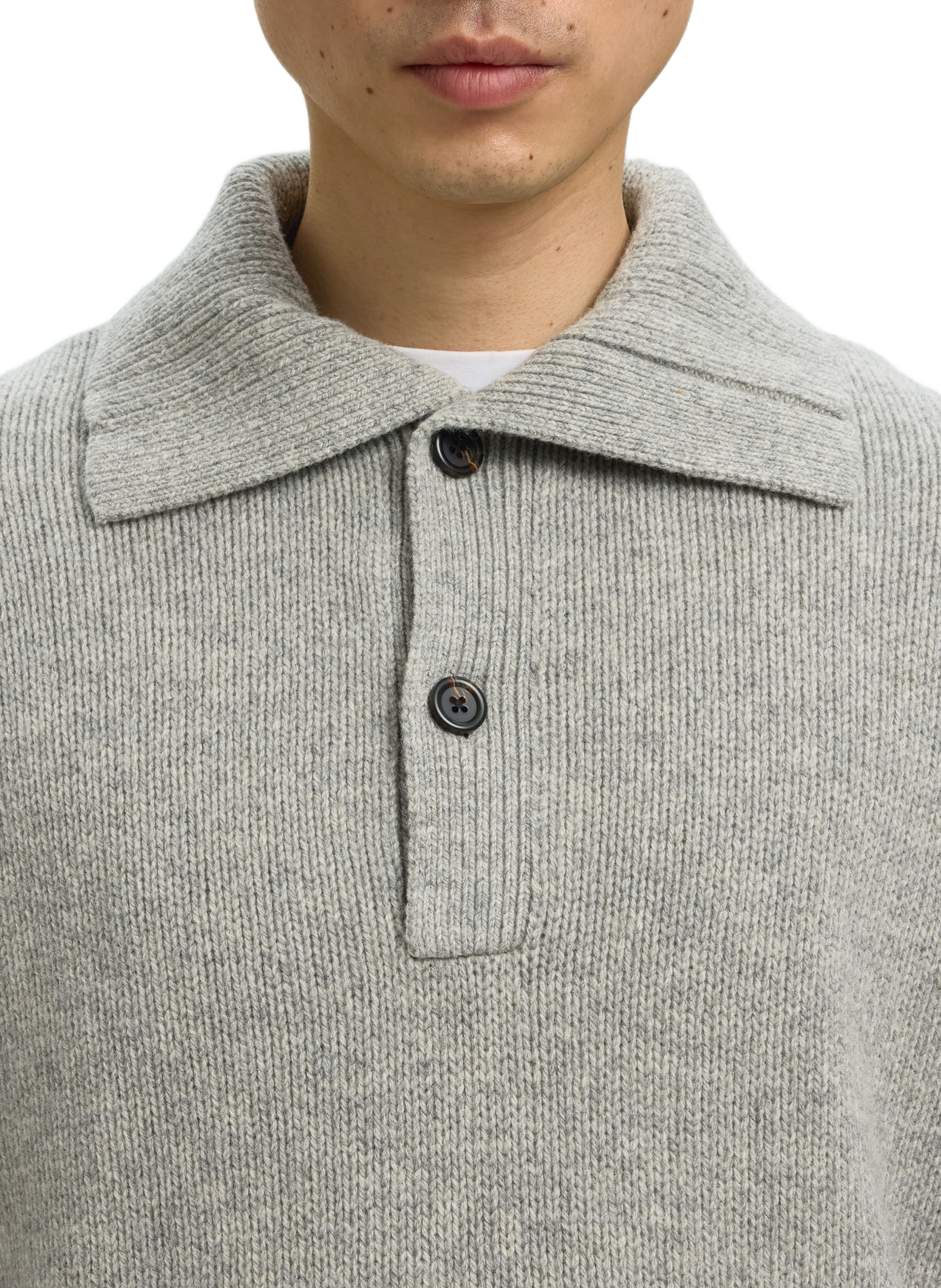 Strickpullover aus Wollmischung mit Polokragen SELECTED Grau