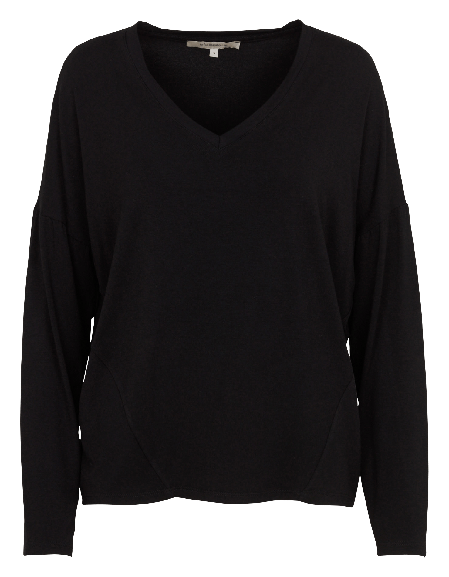 Ruimvallend effen T-shirt met V-hals LA FEE MARABOUTEE Zwart