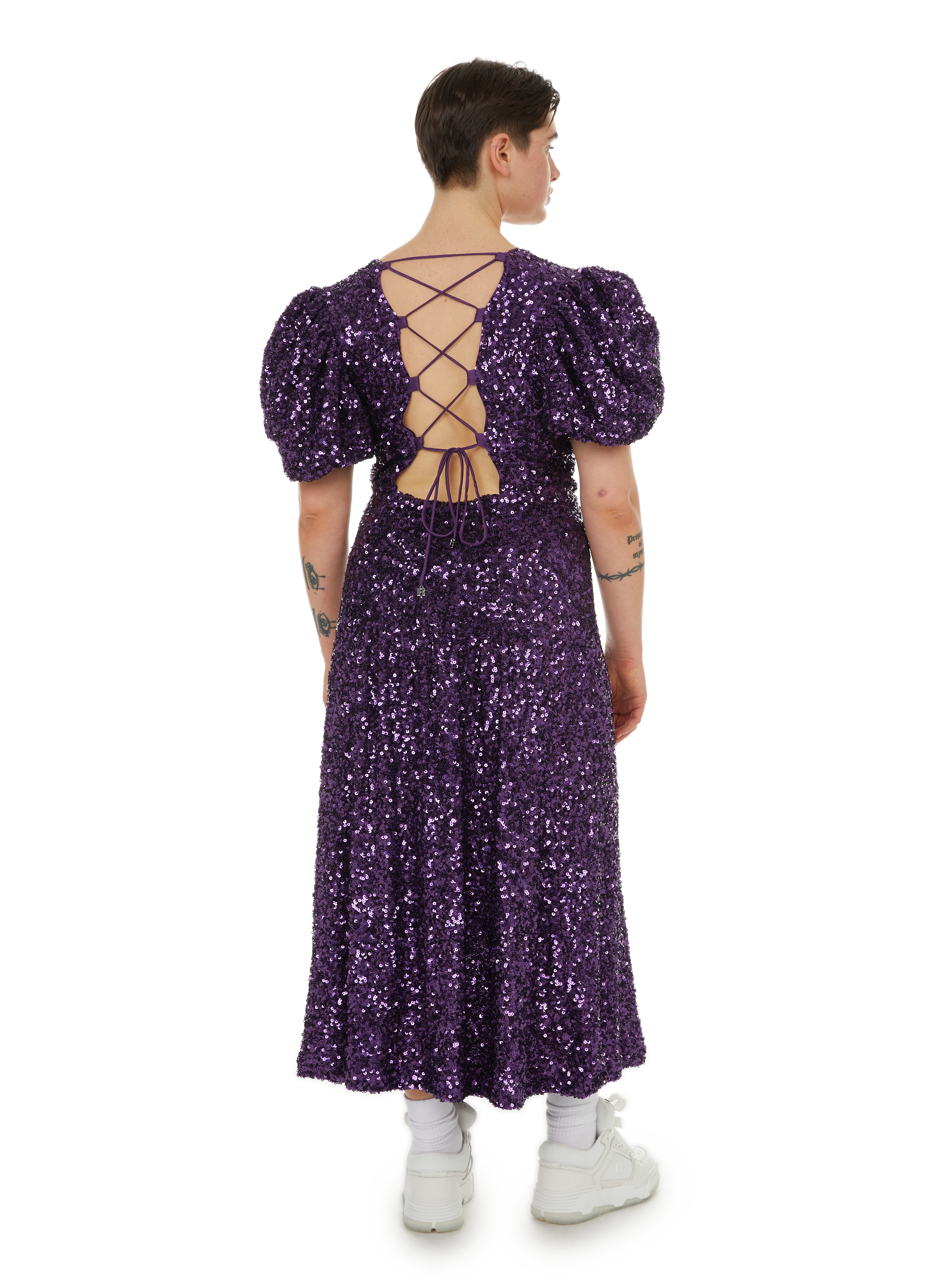 Robe longue cintrée à sequins  ROTATE Violet