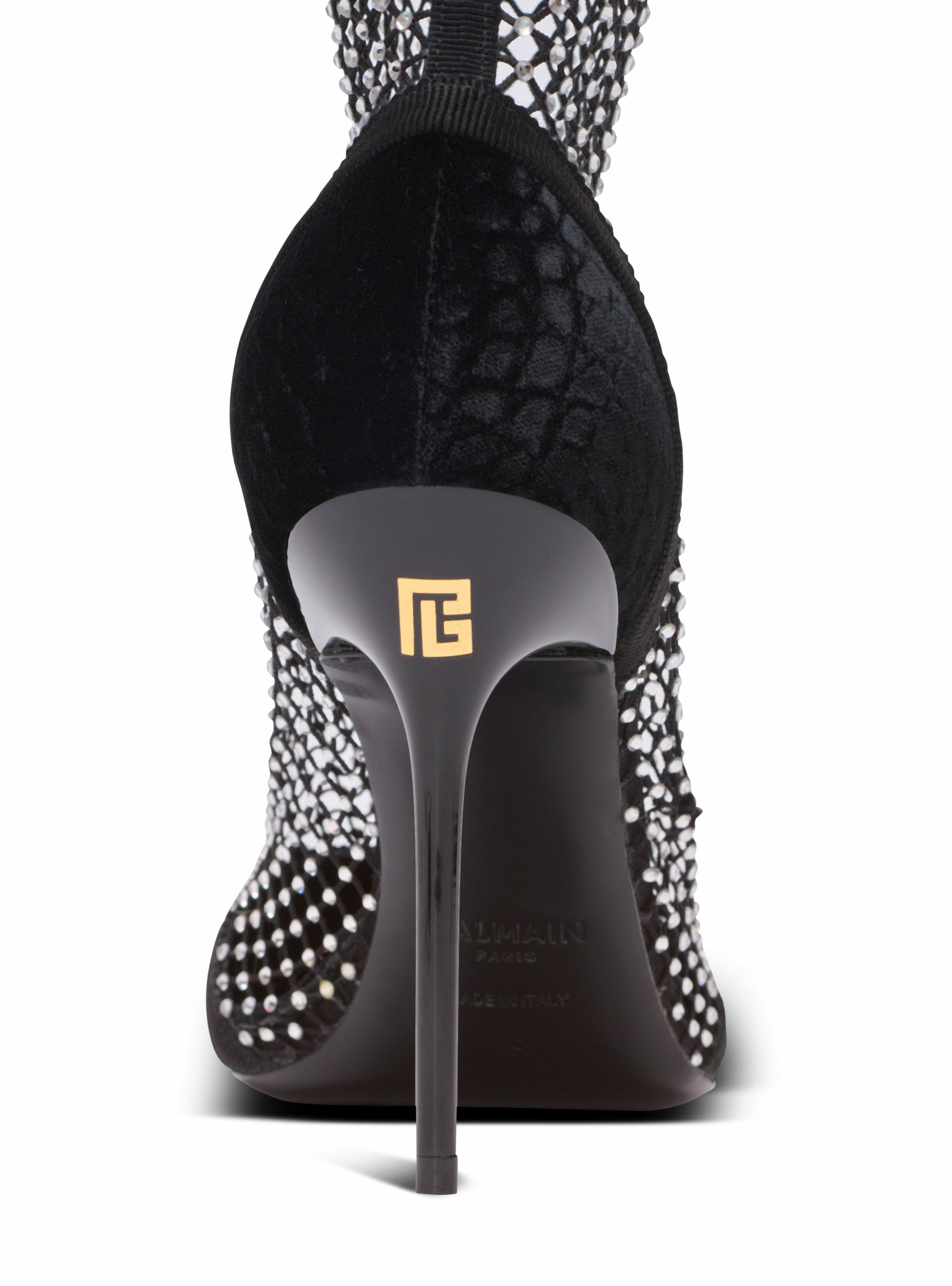 Bottines en résille à talons avec velours et strass BALMAIN Noir