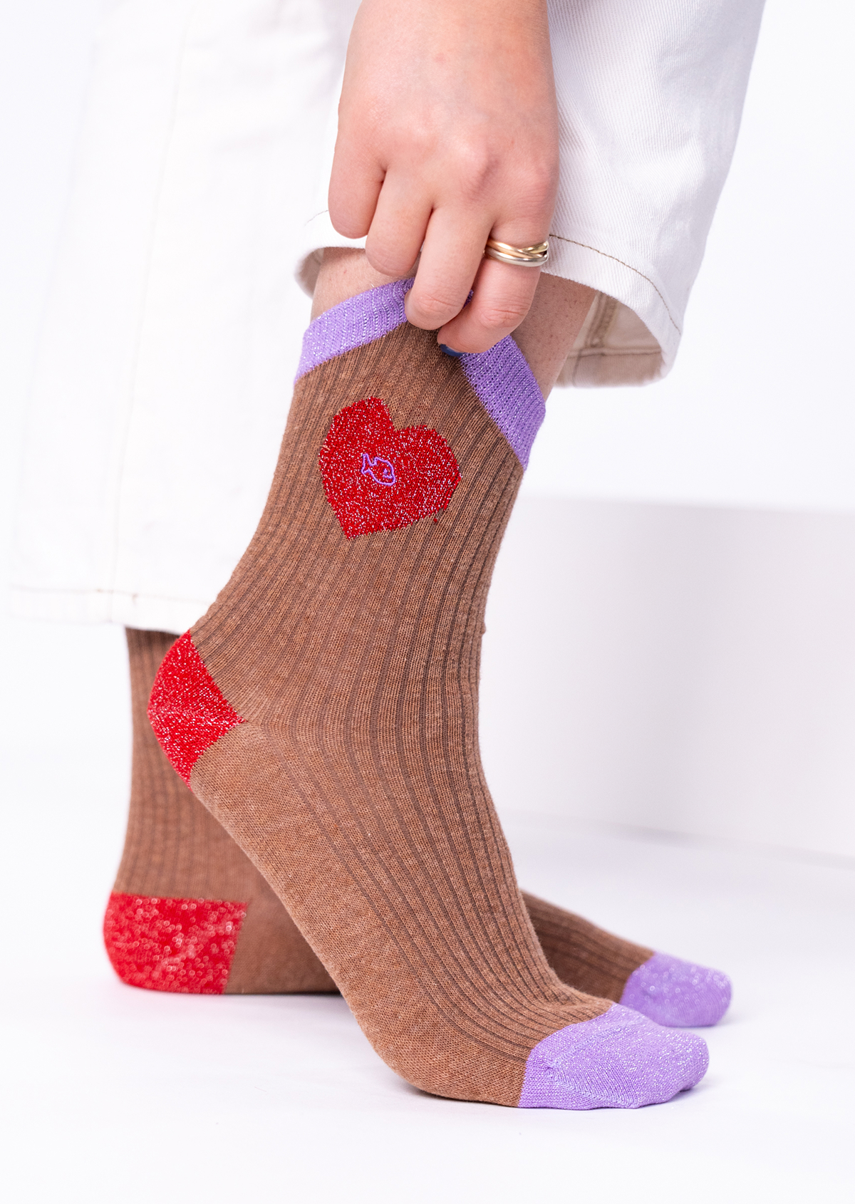Chaussettes en coton peigné coeur BILLYBELT Marron
